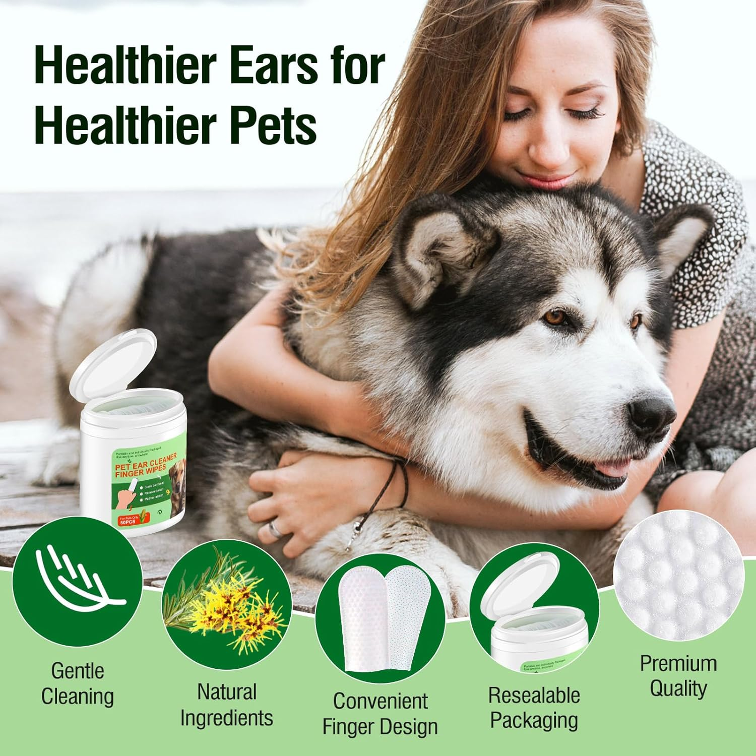 Pet Ear Cleaning Finger Wipes,Soft and Effective Ear Hygiene Solutions for Dogs and Cats,Gentle and Easy to Use,50Pcs image number 5