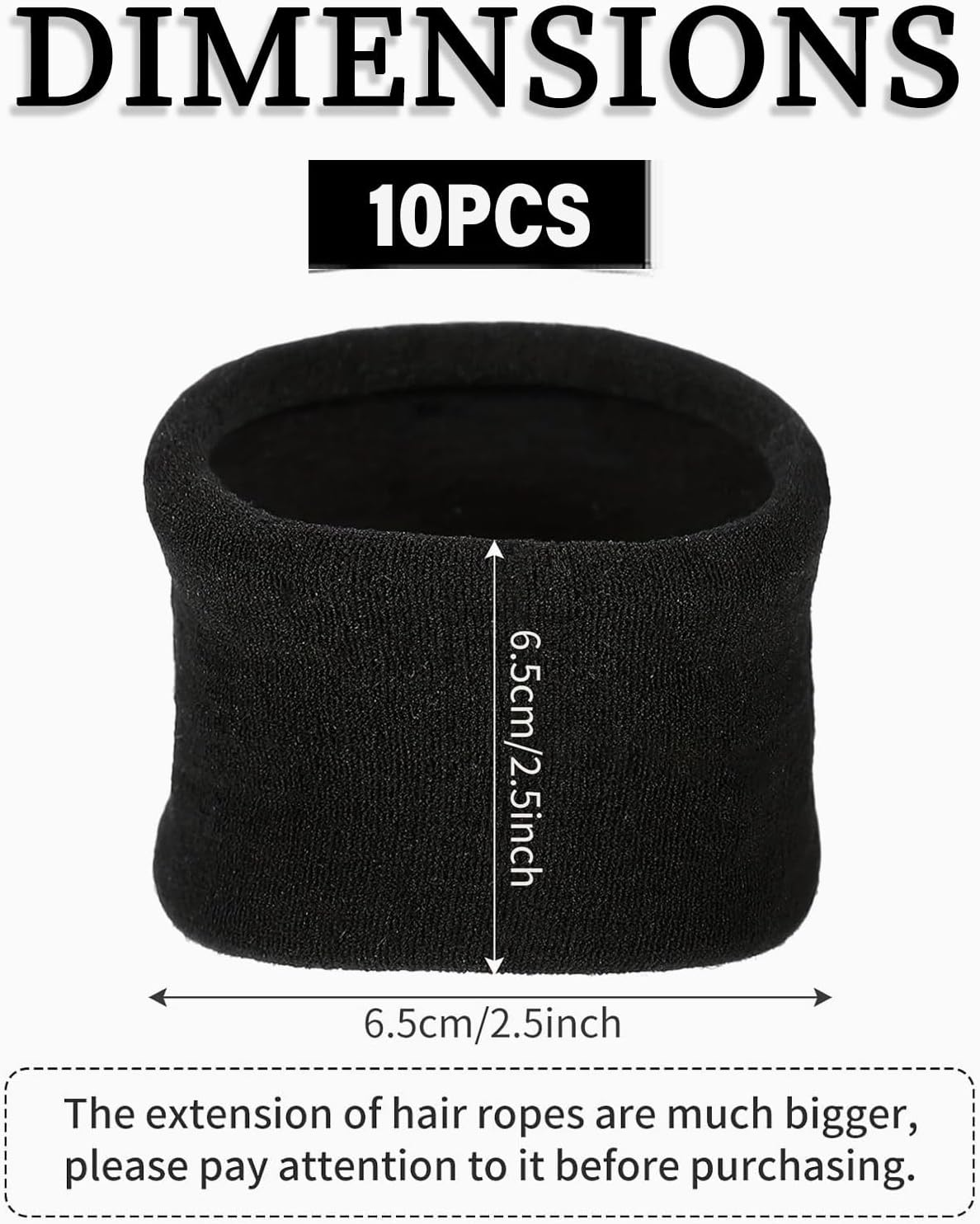 WUNZILO Pack of 10 Hair Bands for Women Girls Large Elastic Strong Hair Bobbles Seamless Cotton Holder Ties Stretching Ponytail Hair Pompoms for Thick Heavy Curly Hair, Black image number 5