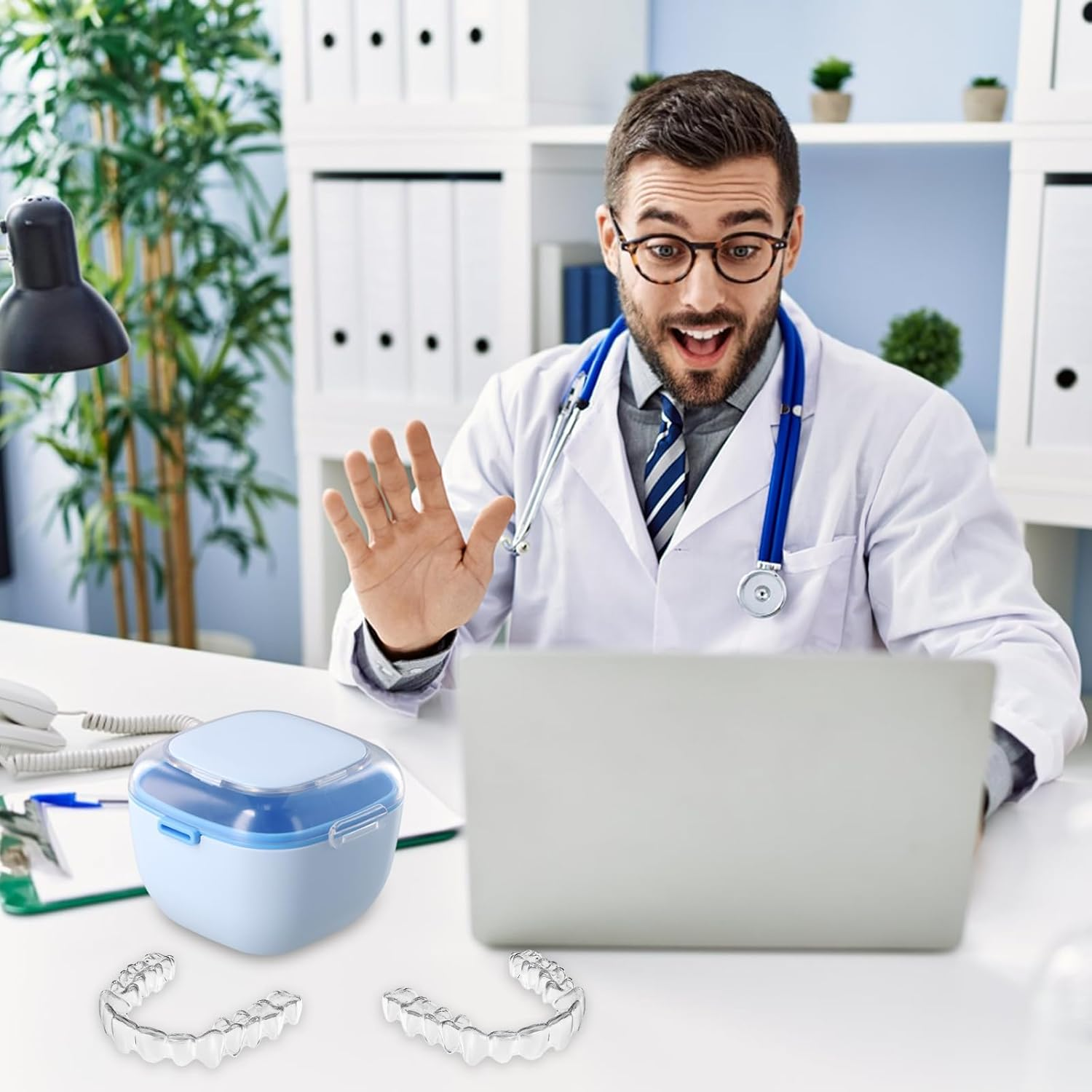 Denture Case, Portable Denture Box for Soaking Cleaning, Retainer Case with Rinsing Basket, False Teeth Storage Container, Retainers, Clear Braces image number 4