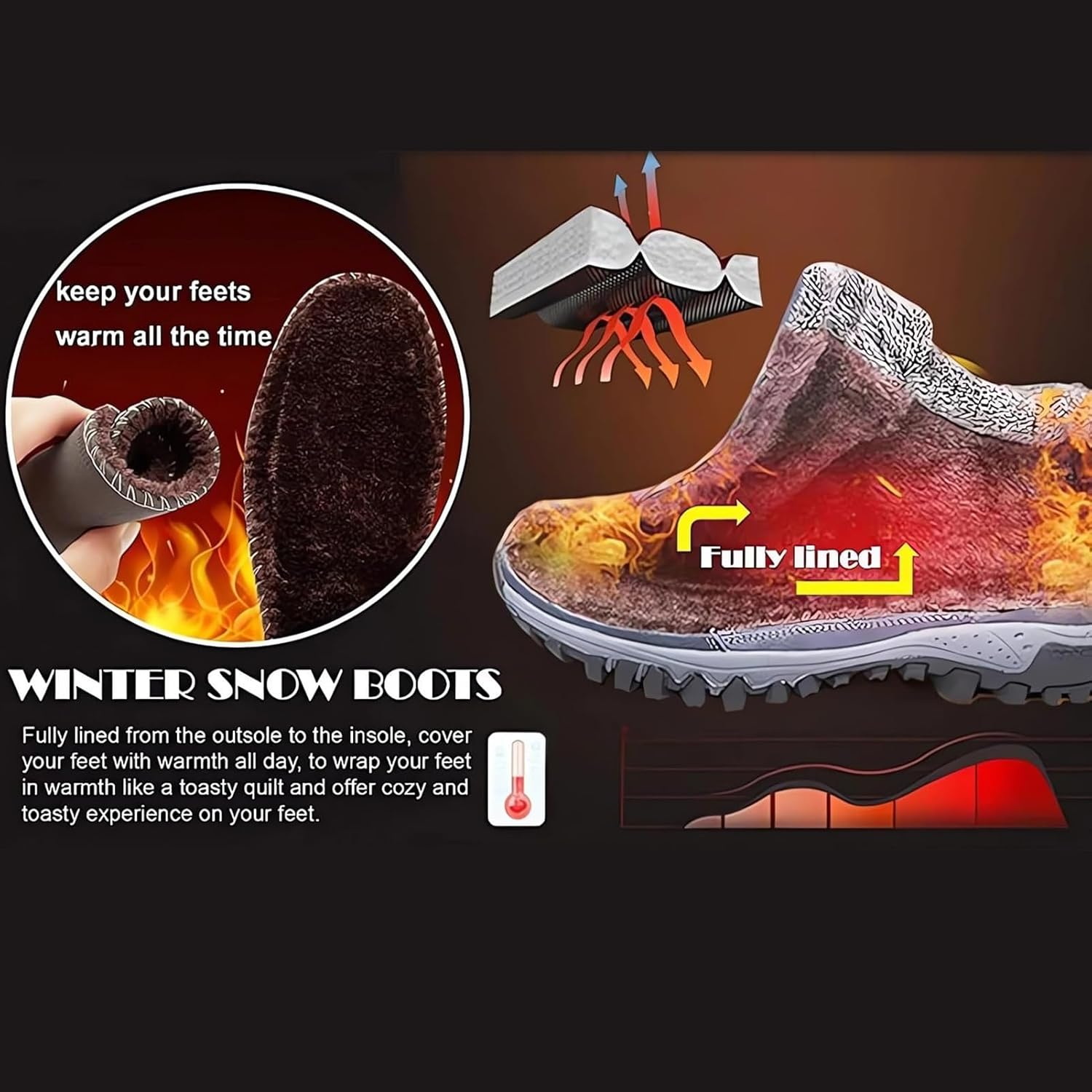 Winter Snow Boots - Outdoor Walking Shoes - Oxford Cloth Water Resistant anti Slip Lightweight Warm Lined Comfortable Thermal Ankle Boots for Slow Running, Playing Sledding Buniq image number 5