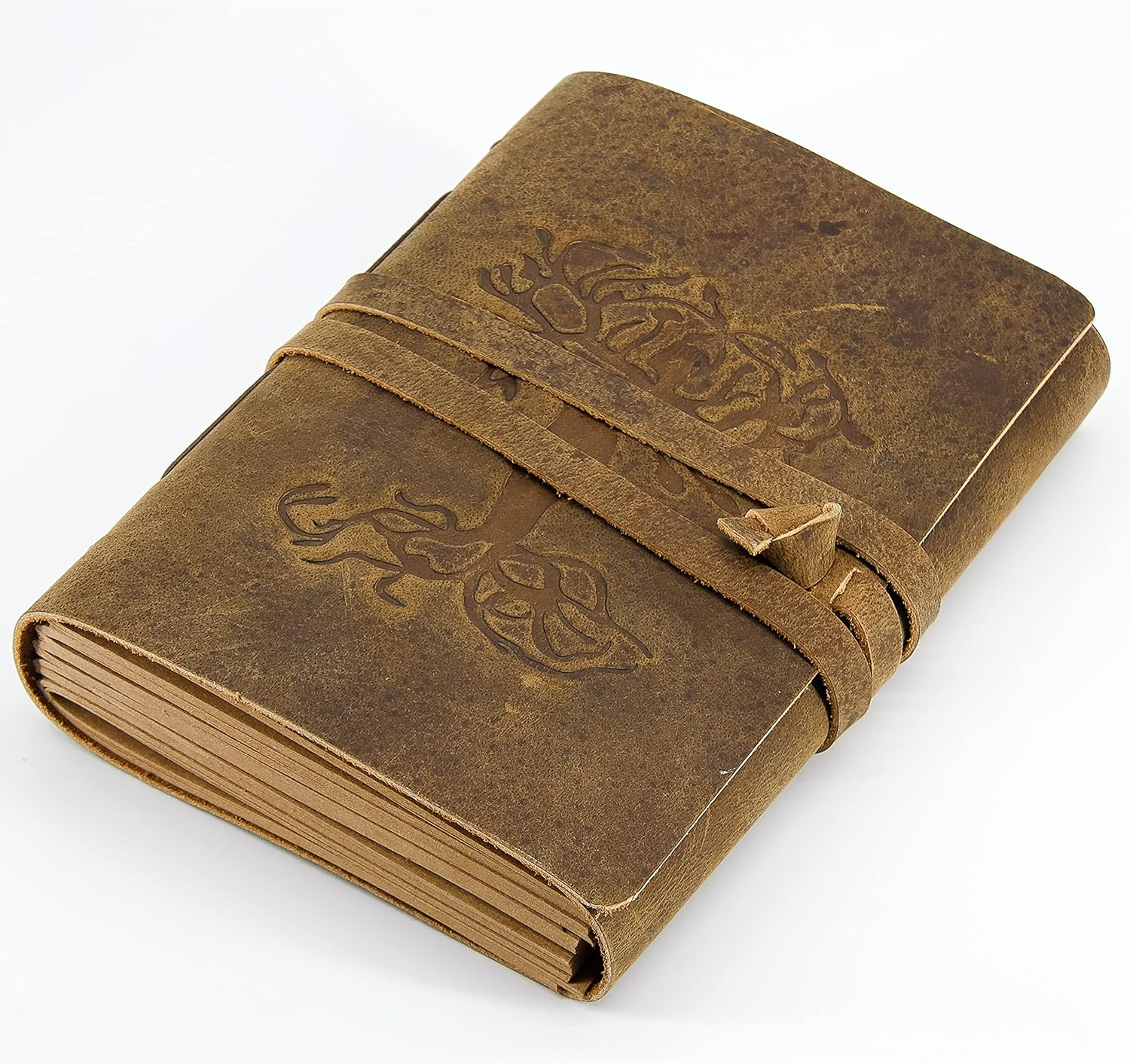 Leather Journal for Women and Men Embossed 8 X 6 Inch Handmade Lined Craft Paper Mother Earth Notebook Writing Notepad Book of Shadows Journal - Green image number 5