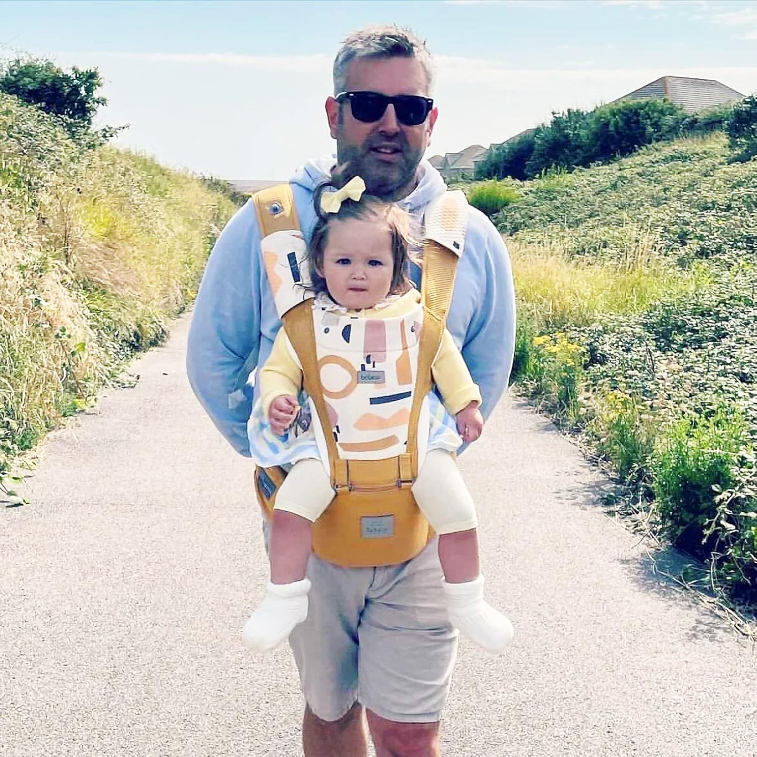 Bebamour Mesh Newborn Baby Carrier Front and Back Carry Baby Newborns to Toddler Baby Hip Carrier (Yellow) image number 1