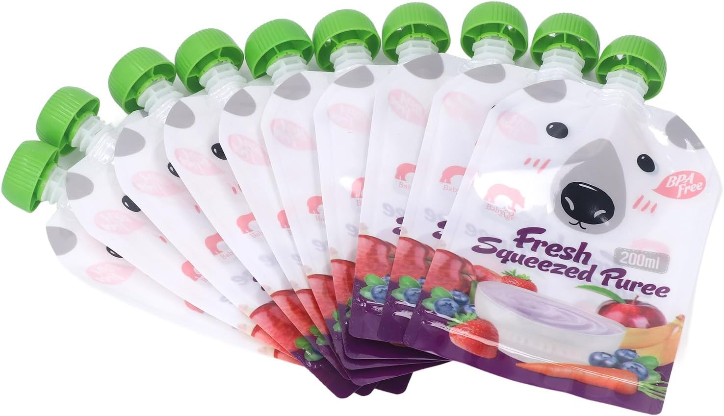 Baby Food Pouches, 10Pcs 200Ml Reusable Refillable Baby Food Containers, Freezable Baby Snack Containers Bag for Fruit Puree Yogurt Applesauce, DIY Toddler Purees Smoothies Pouches image number 3