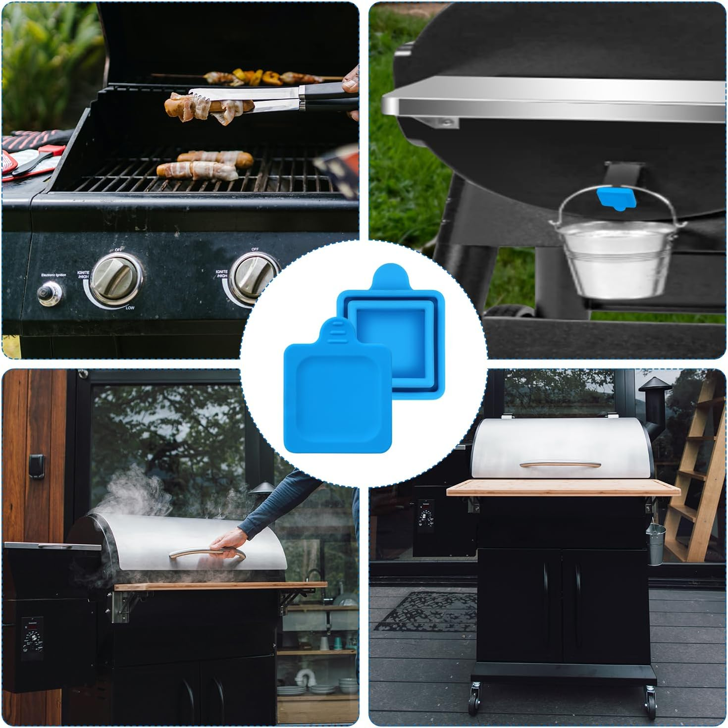 2Pcs Silicone Grease Chute Cover for Traeger Grill, 1.8X1.8 Inches Grease Chute Sealing Cover Accessories for Traeger Ironwood 885, Pro Series 34, Pro 780 Grills with Grease Chute (Blue) image number 3