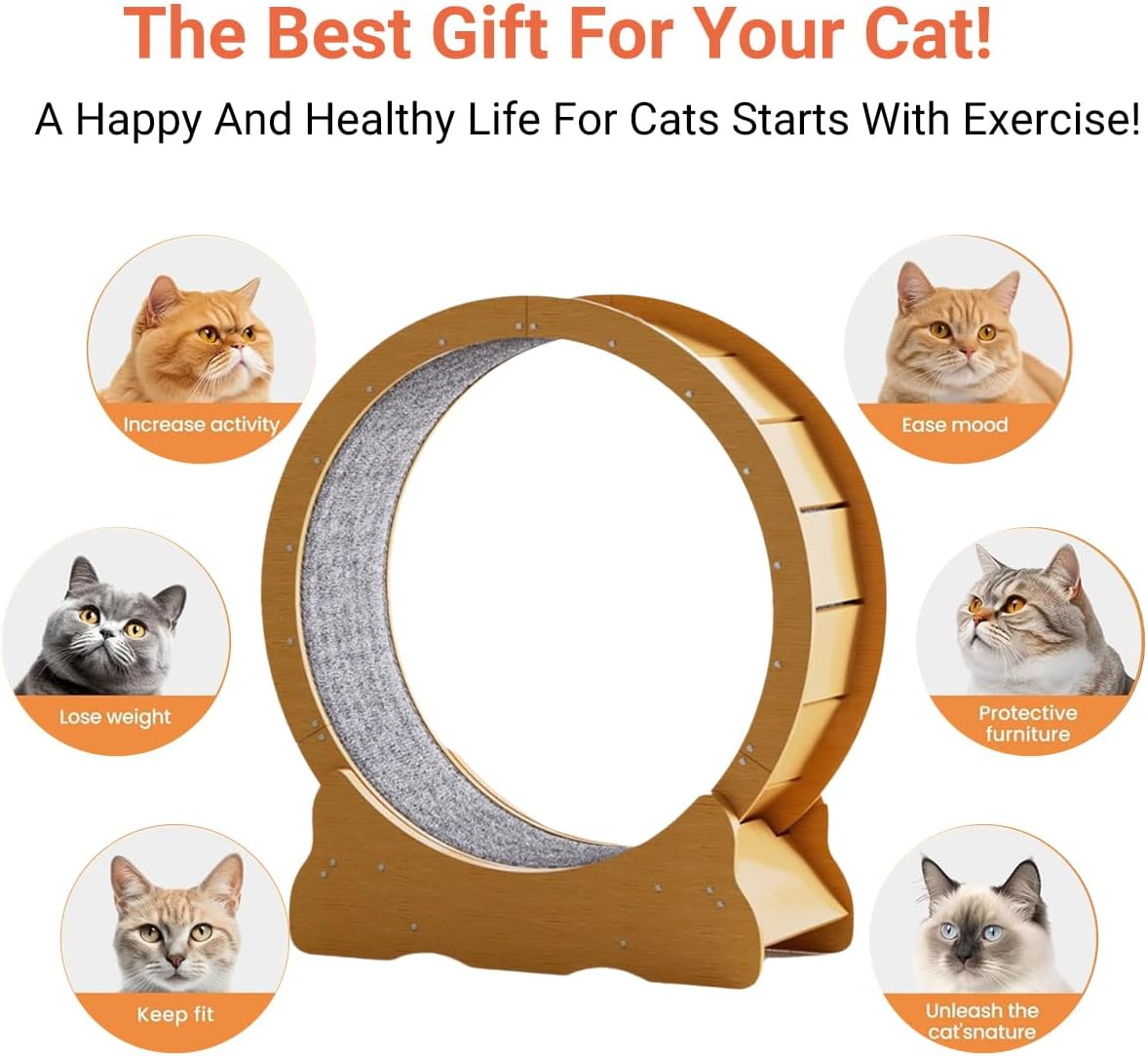 AIMALL Advanced Cat Treadmill: High-Quality Wooden Fitness Wheel with Silent Roller & Anti-Clip Features for Active Cats, Measuring 37X34.25 Inches