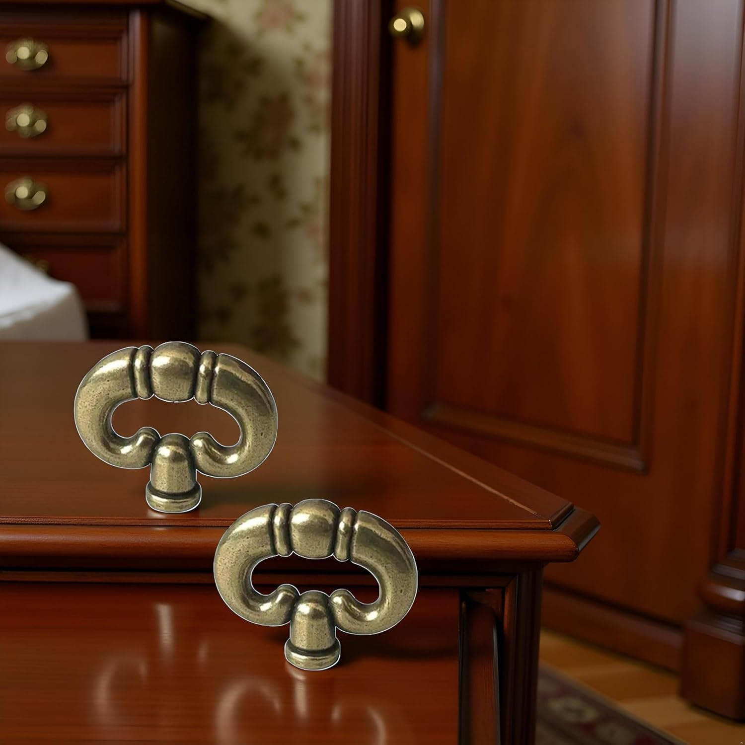 Zhangyihot 2Pcs Ring, Antique Bronze Vintage Style Drawer Knob Ring with Back Plate Antique Bronze Drawer Pull Dresser Pull Cabinet Knob Kitchen Door Knob Hardware Cabinet and Furniture Knobs image number 3