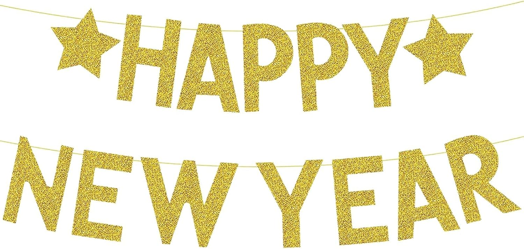New Years Eve Decorations 2025 Bunting Banner, Glitter Gold Happy New Year Banner Hanging Decorations for New Years Eve Party Home Bar Outdoor Decorations image number 4