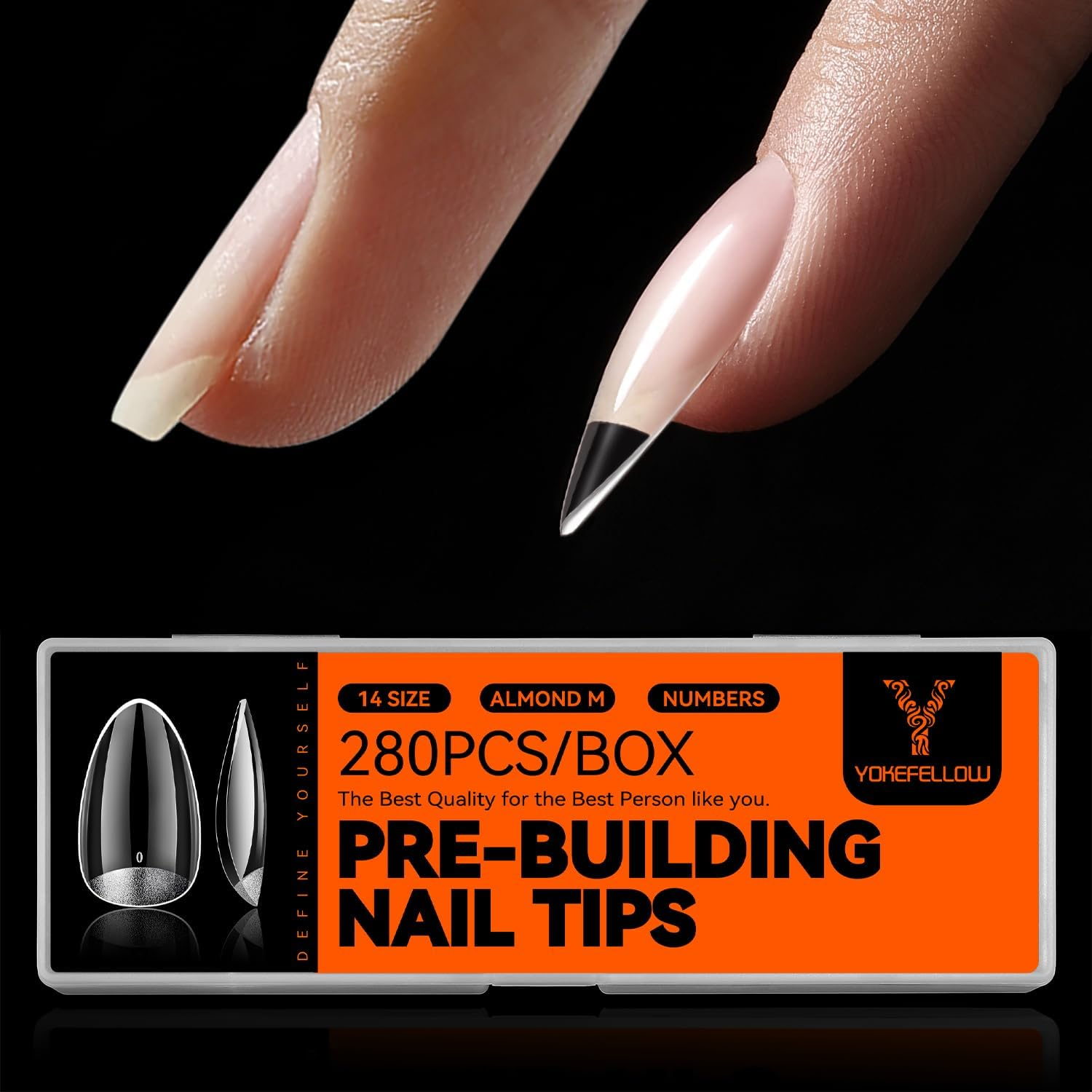 YOKEFELLOW Almond Nail Tips - 280Pcs Tipex Instant Apex Nail Tips Rear Edge Pre-Etched 14 Sizes Crafted with a High Apex and Seamless Extension Acrylic Nails Kit Press on Nails DIY Salon image number 6