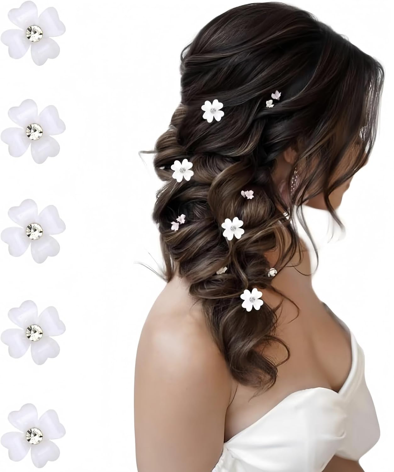 TANSAR Pack of 20 Small Hair Accessories, Flowers, Bridal Hair Accessories, Wedding, White Flowers Hair Clips for Girls and Women image number 1