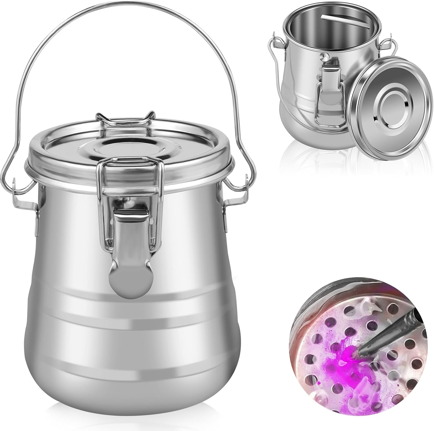 Paint Brush Washer Pot, Stainless Steel Paint Brush Cleaner with Removable Strainer, Portable Brush Cleaner with Handle, Paint Brush Washer for Oil Painting 4.4&times;3.4In image number 1