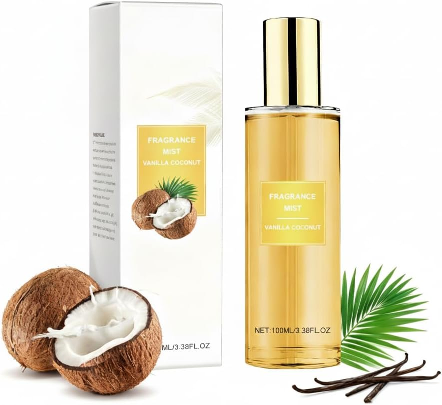 Coconut Vanilla Fragrance Oil, Womens Perfume Fragrance Body Mist & Sprays, Coconut Scented Body Spray &ndash; Mist for Daily Refresh, Warm Vanilla Unisex, Relax Your Mind, Cozy Luxury Scented Gift (2PCS)