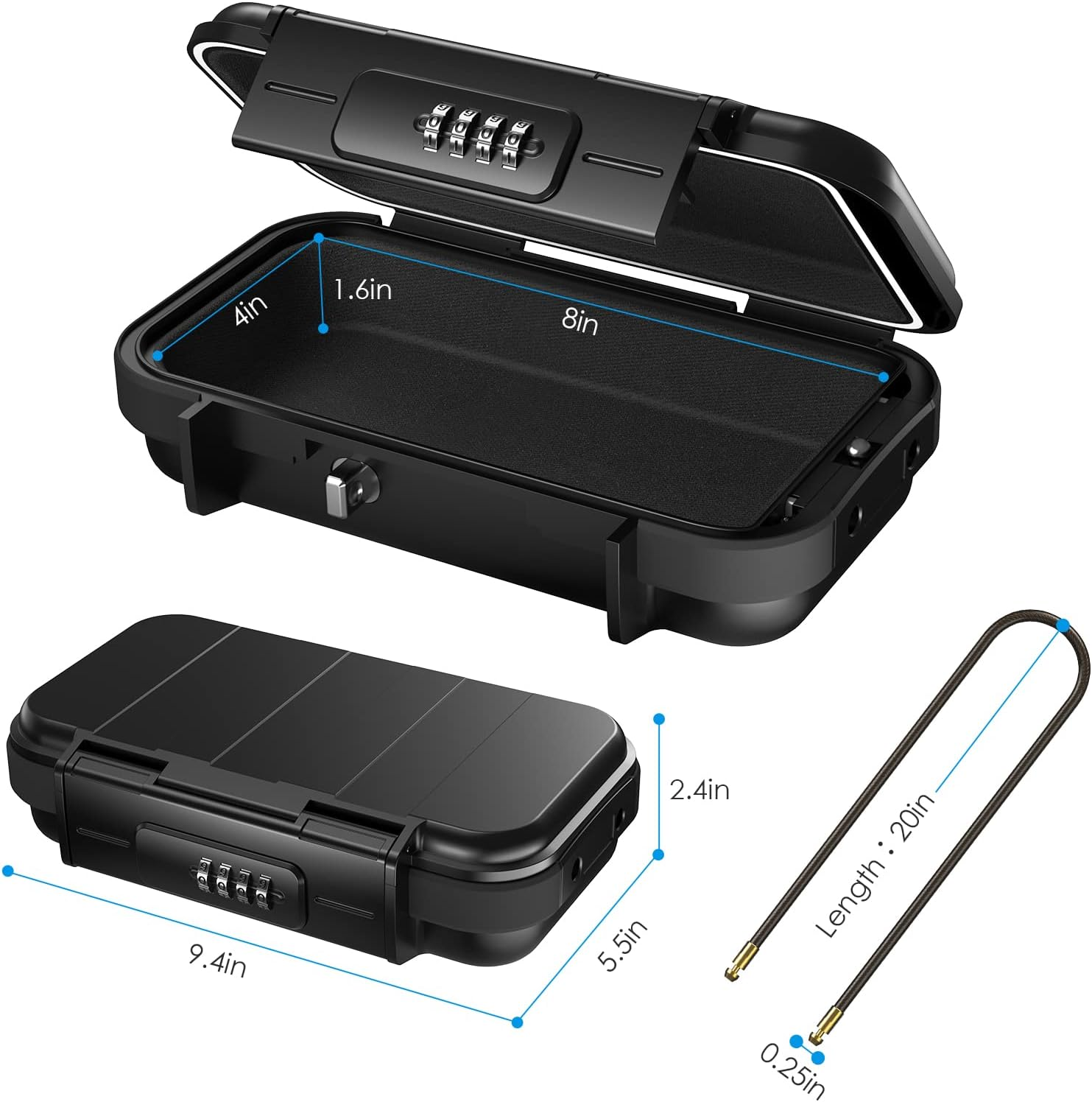 【New Version】Amir Portable Safe Box, Combination Security Case Lockbox with Code, Waterproof Anti-Theft Mini Travel Safe Box with Removable Chain, Security Box for Home,Office - Black image number 5