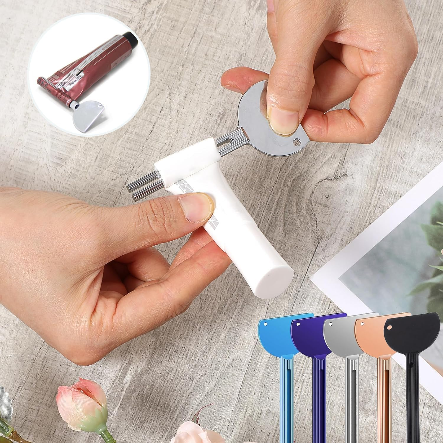5Pcs Toothpaste Tube Squeezers, Metal Tube Presser Tube Roller Tube Wringer Key Dispenser Roller, Tube Wringer Keys, Key Roller Dispenser Wringer Tools for Hair Color, Cosmetics, Paint Tube image number 4