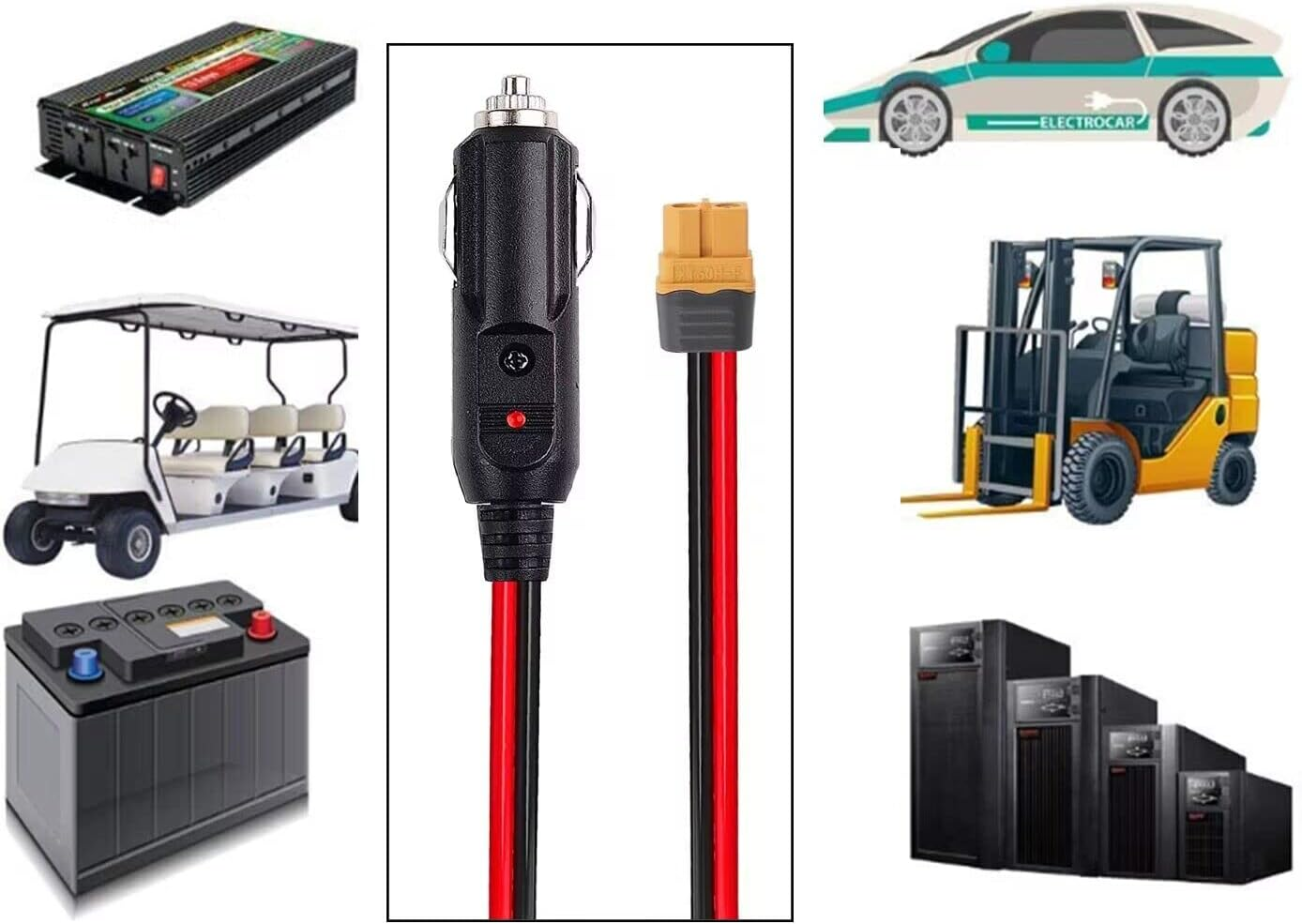 XT60 to Car Cigarette Lighter Plug Cigarette Lighter 12AWG XT60 Adapter Cable 12V Cigarette Lighter Plug to XT60 Quick Release Adapter Extension Charging Cable with Fuse and LED Light (3FT) image number 2