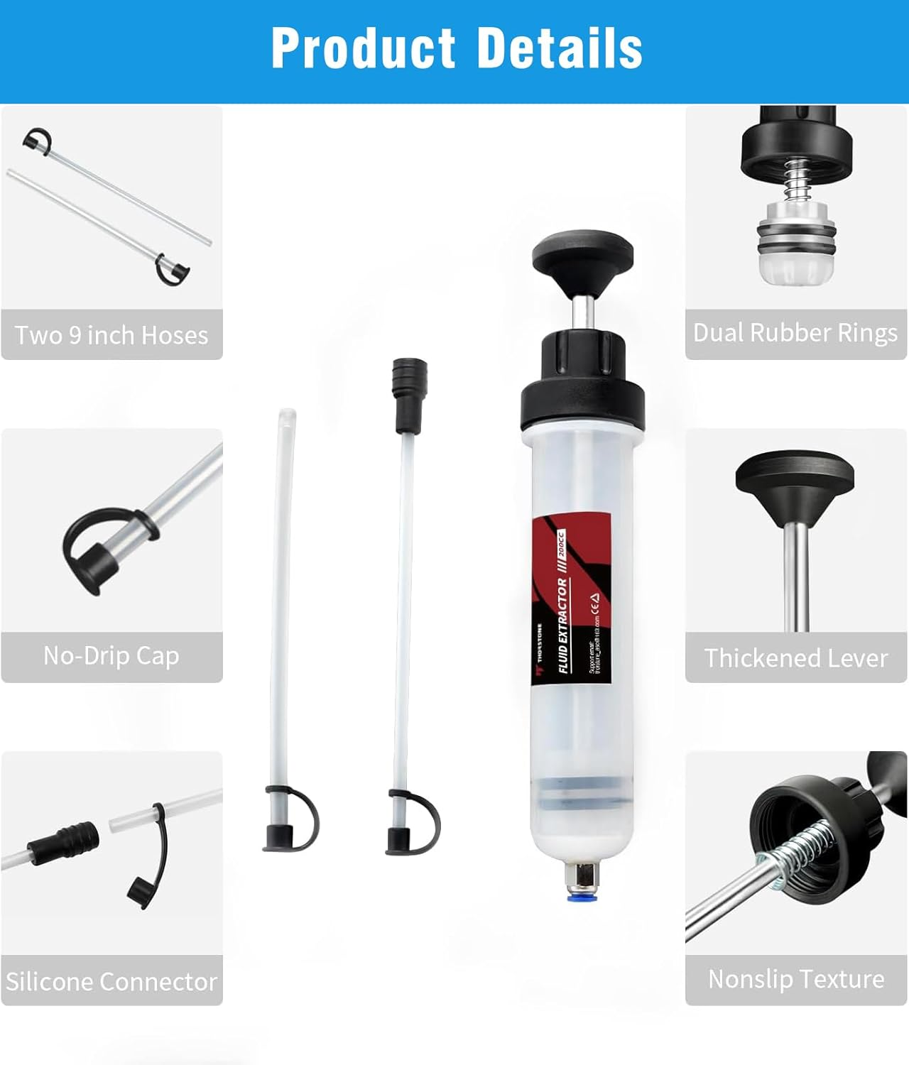 Automotive Fluid Extractor Pump, 1 Pack 200 CC Oil Change Syringe with Hose, Manual Fuel Suction & Filler, Fluid Oil Change Evacuator image number 2