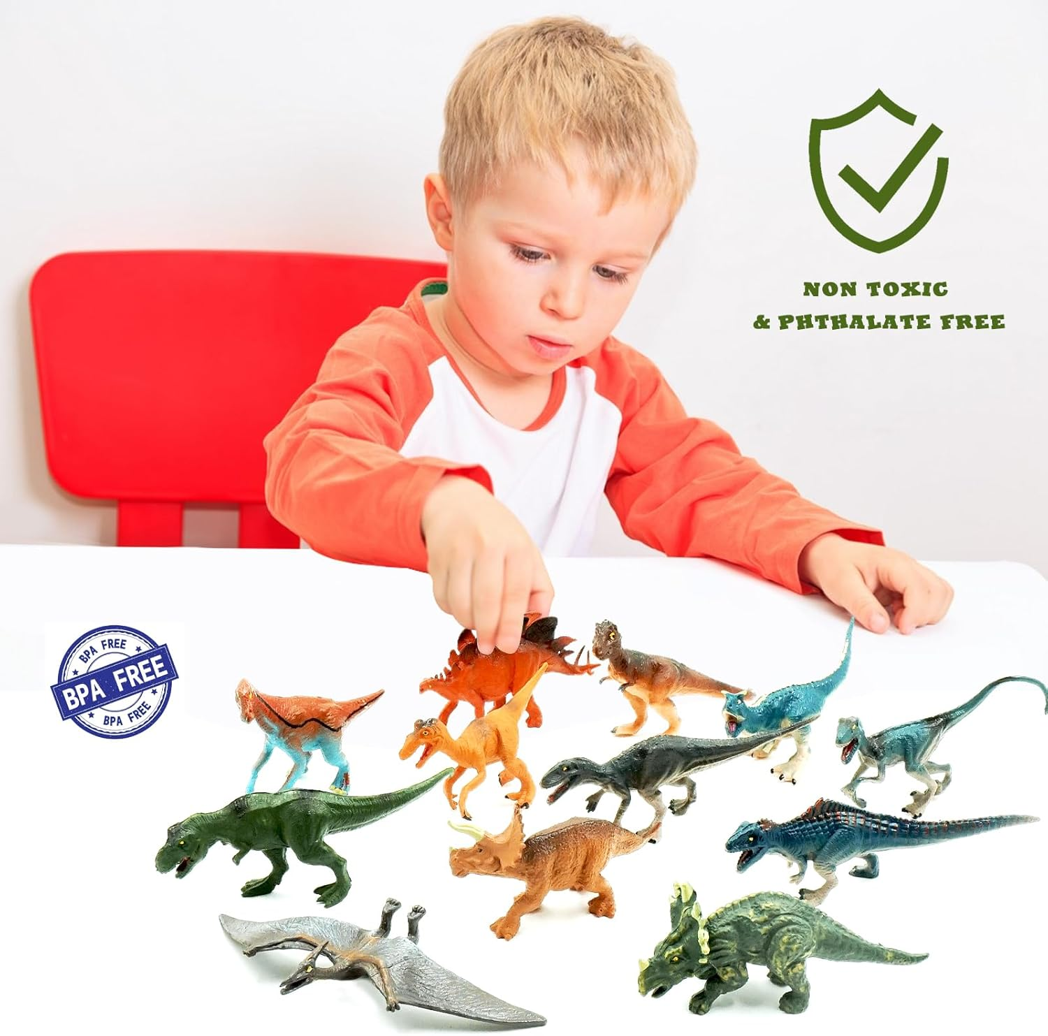 9Cm Dinosaur Figures - 12 Plastic Dinosaur Toys for Boys & Girls - Plastic Dinosaurs - Assorted Dinosaurs Include T-Rex & More - Dinosaur Toys for Kids 3-5+ image number 4