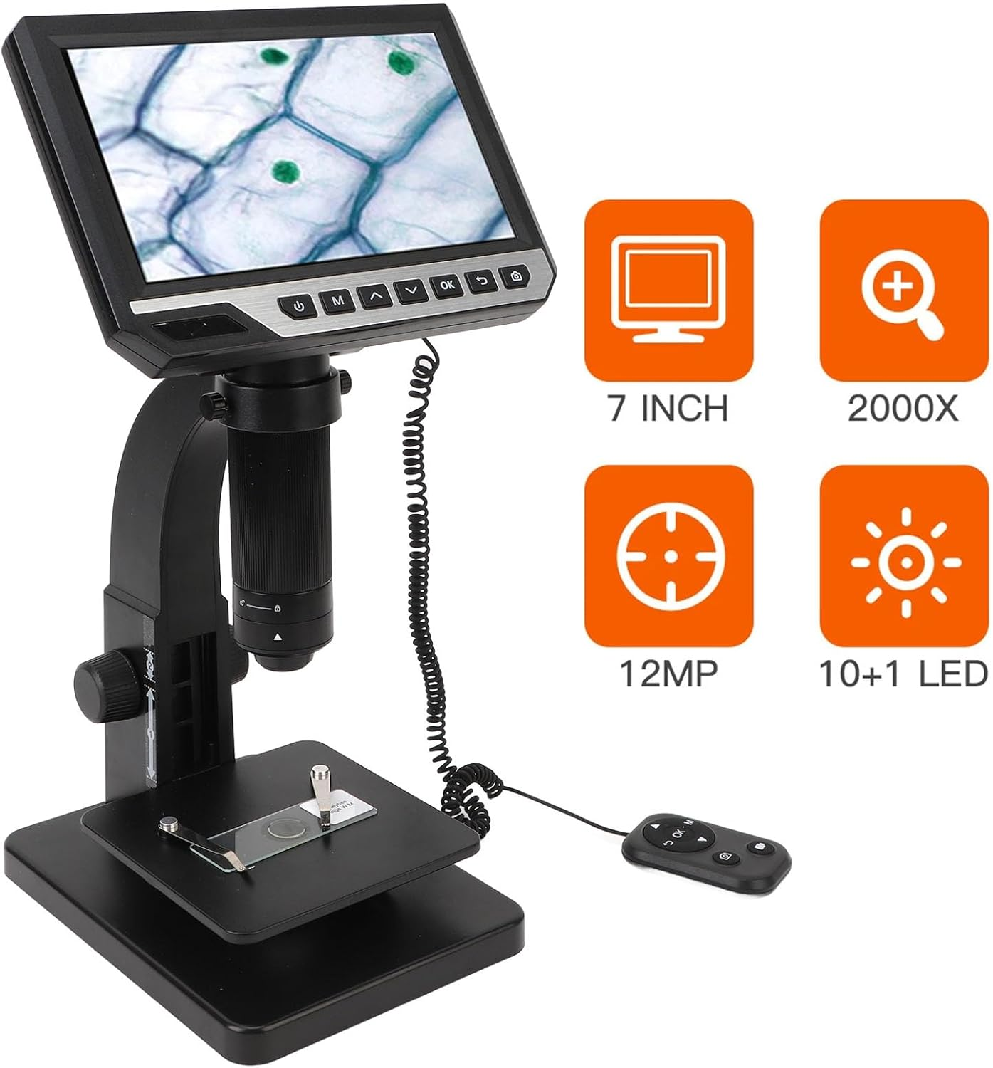 Cryfokt Digital Biological Microscope 500X 2000X Dual Lens 10 Adjustable LED Lights with Dual Lens, 7Inch 1080P 12MP LCD Screen, Coin Microscope for Laboratory Medical image number 2