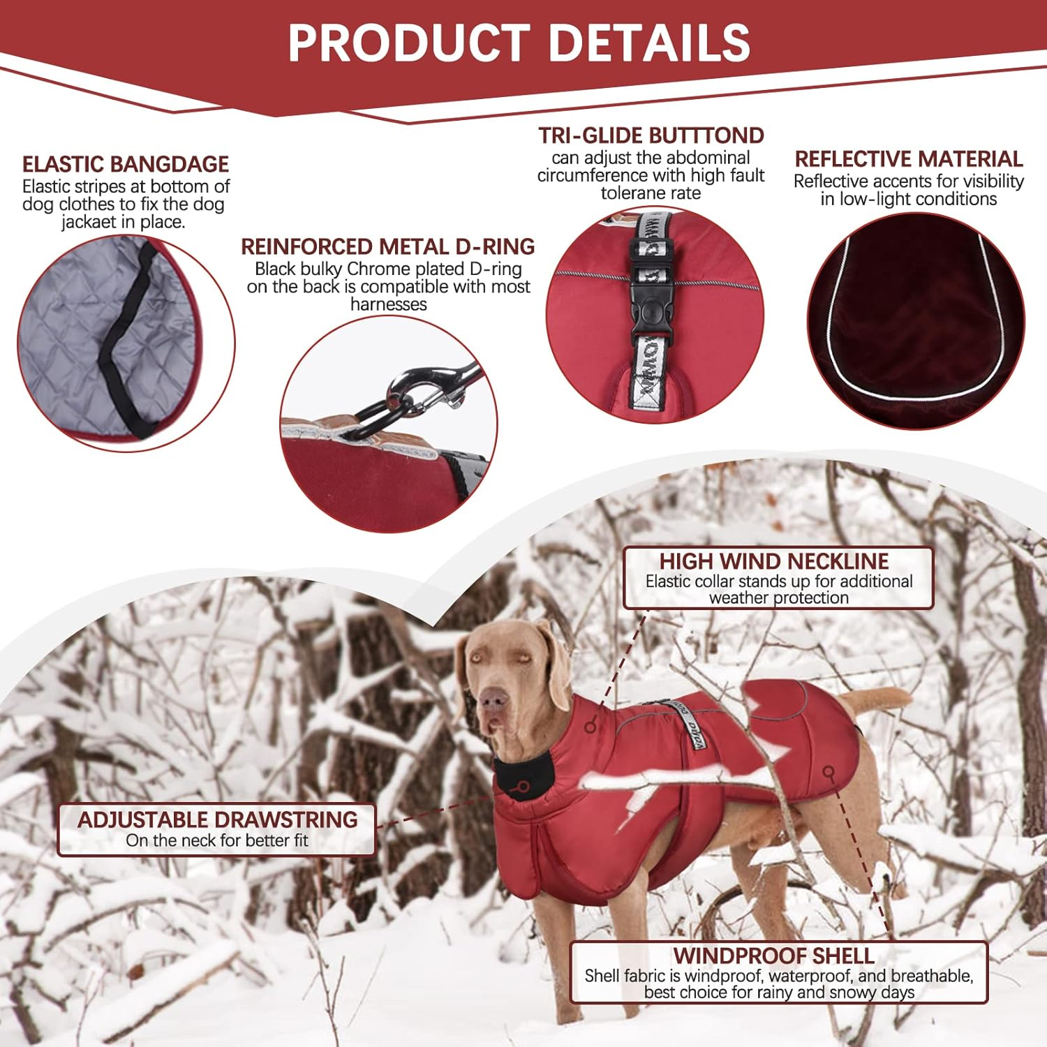 ROZKITCH Extra Warm Dog Coat Reflective Adjustable Dog Jacket Dog Winter Coat with Buckle Fleece Turtleneck Dog Jacket for Cold Weather Soft Winter Coat for Small Medium Extra Large Dogs image number 7