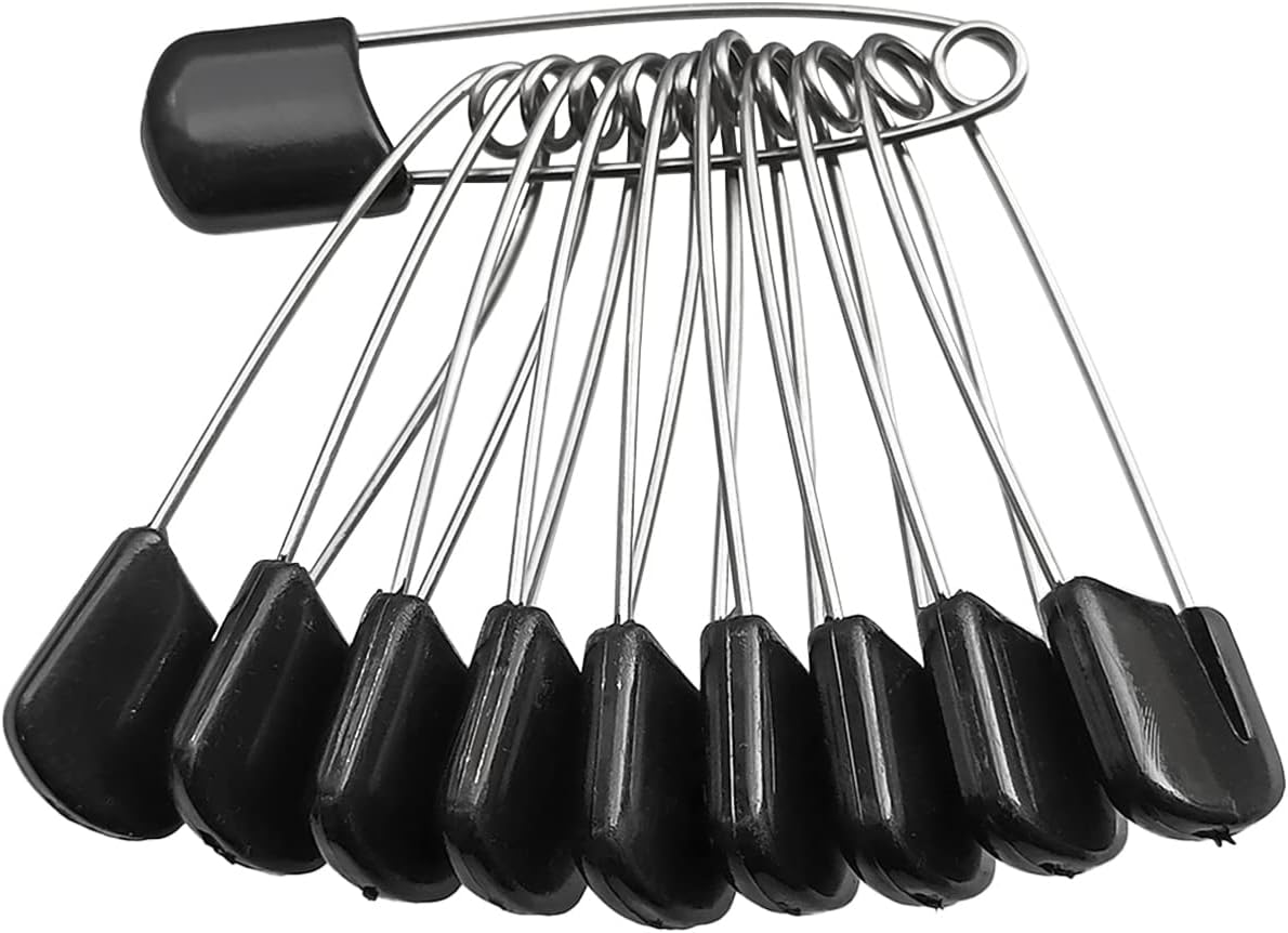 50 Pcs Diaper Pins, Plastic Head Safety Pin with Safe Locking Closures (Black)