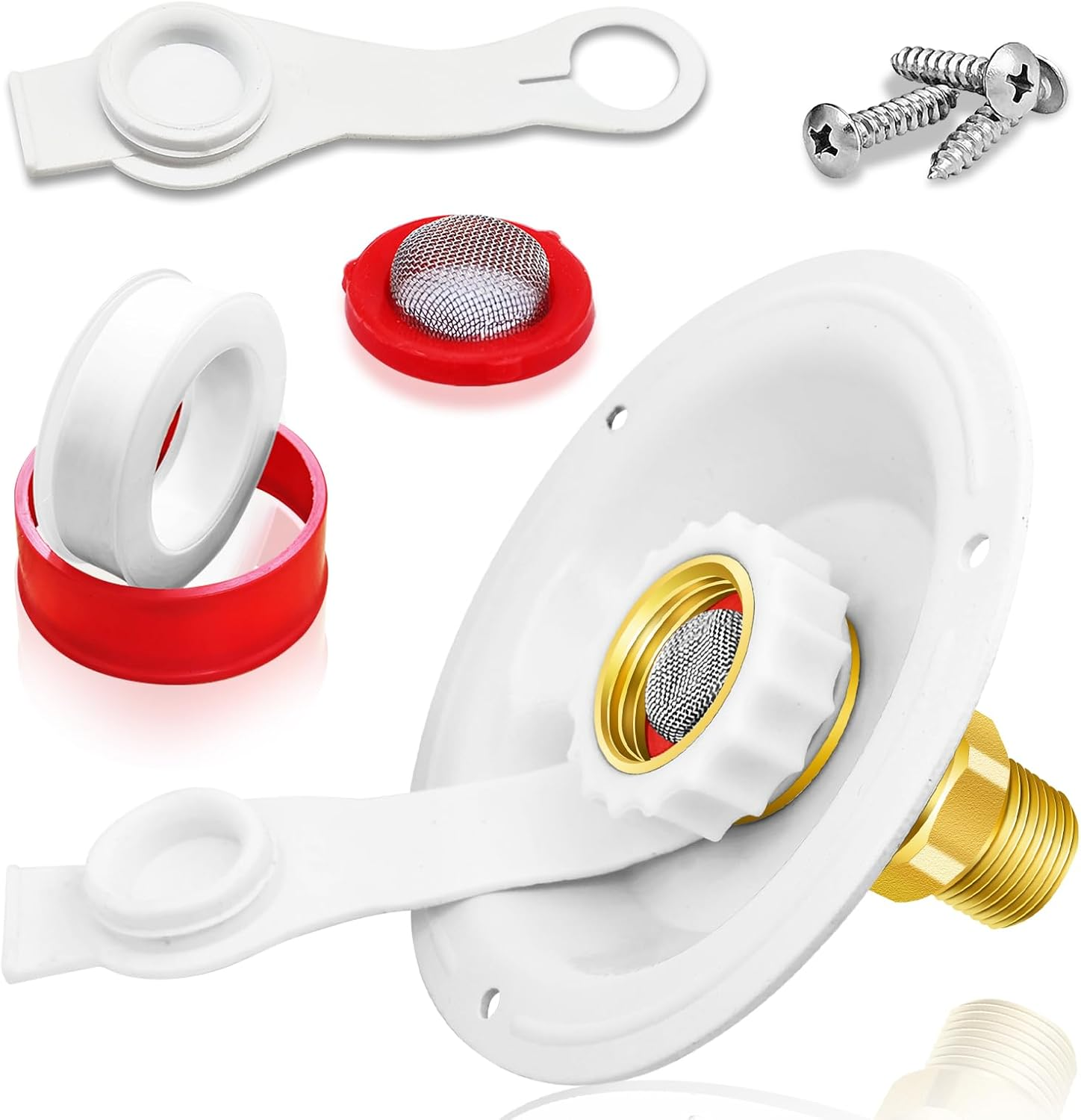 RV City Water Inlet with Check Valve, 3/4 NH Female to 1/2 NPT Male Black Flange RV Fresh Water Inlet, Lead-Free Brass RV Water Connection Inlet with Dust Plug for RV Camper Motorhome Trailer Marine