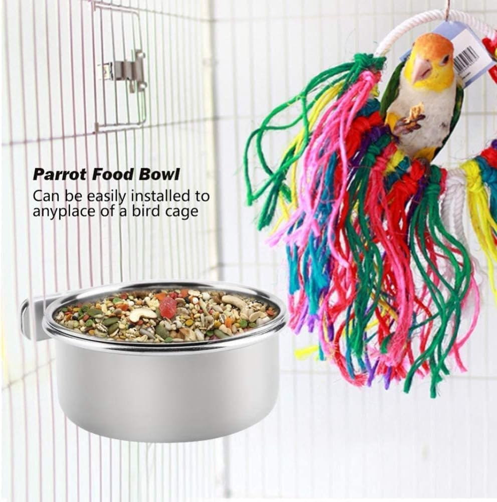 2 Pieces Stainless Steel Bird Bowl Food Bowl Feeding Cup Hanging Cage Feeder for Seeds for Bird Parrots (10 Cm) image number 1