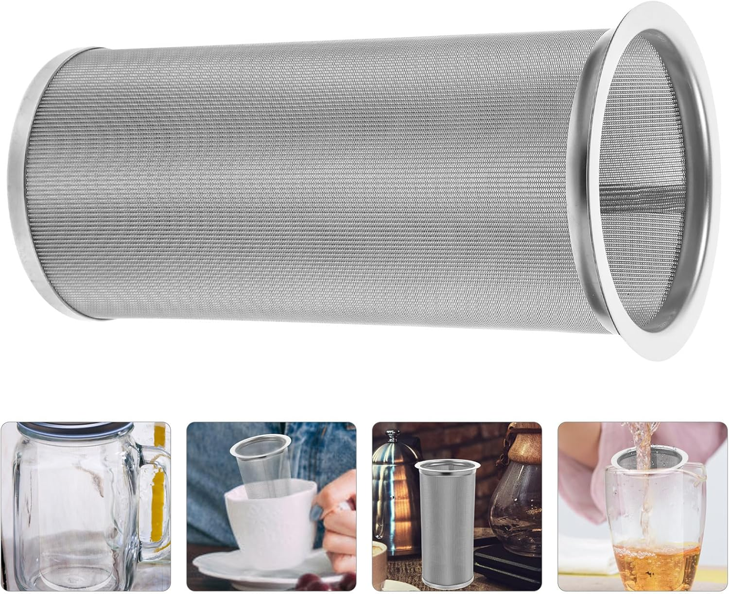 Angoily 304 Stainless Steel Coffee Strainer Mesh Infuser Insert 8X15Cm round Juice Tea Filter Cylinder for Coffee Pot Accessories and Tea Brewing