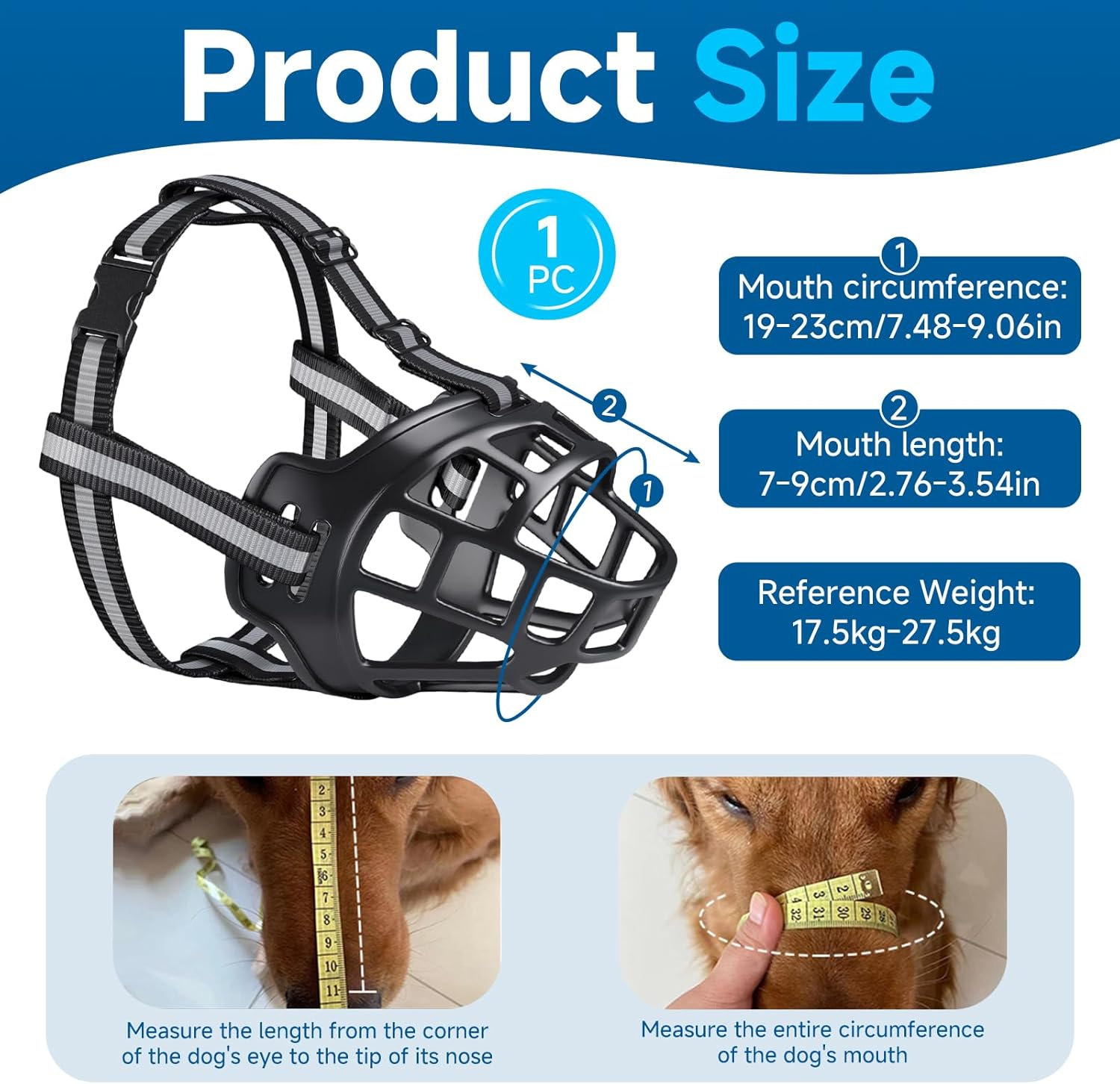 Muzzle for Dogs, Adjustable Muzzle Dog, Poison Bait Protection for Small, Medium with Adjustable Straps, Prevents Barking image number 1