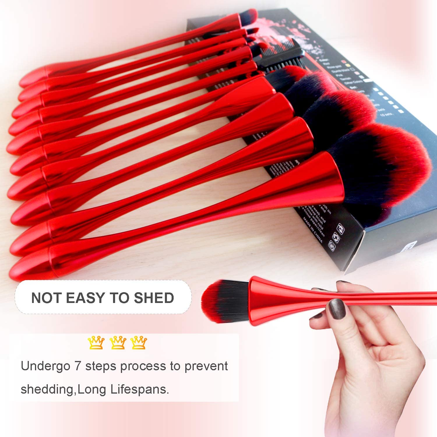 10PCS Makeup Brushes, Kabuki Brush, Foundation Eyeshadow Powder Lip Eyebow Brush Kit, Upgrade Plating Handle, with Cosmetics Bag, Concealer Premium Professional Luxury，