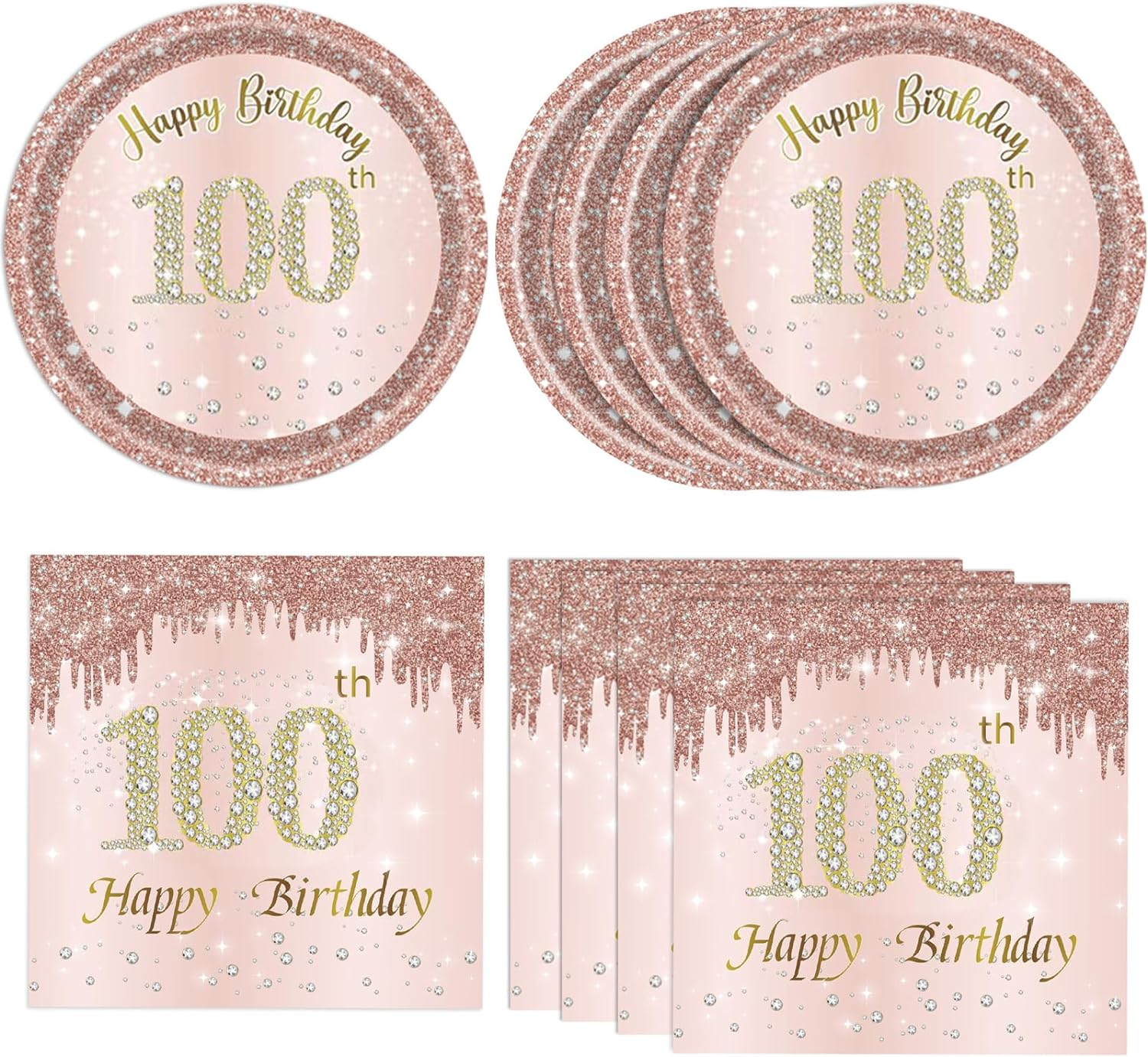 21St Birthday Rose Gold Party Supplies Rose Gold Birthday Supplies Plates and Napkins Happy 21 Birthday Disposable Tableware Party Supplies for Girls Women