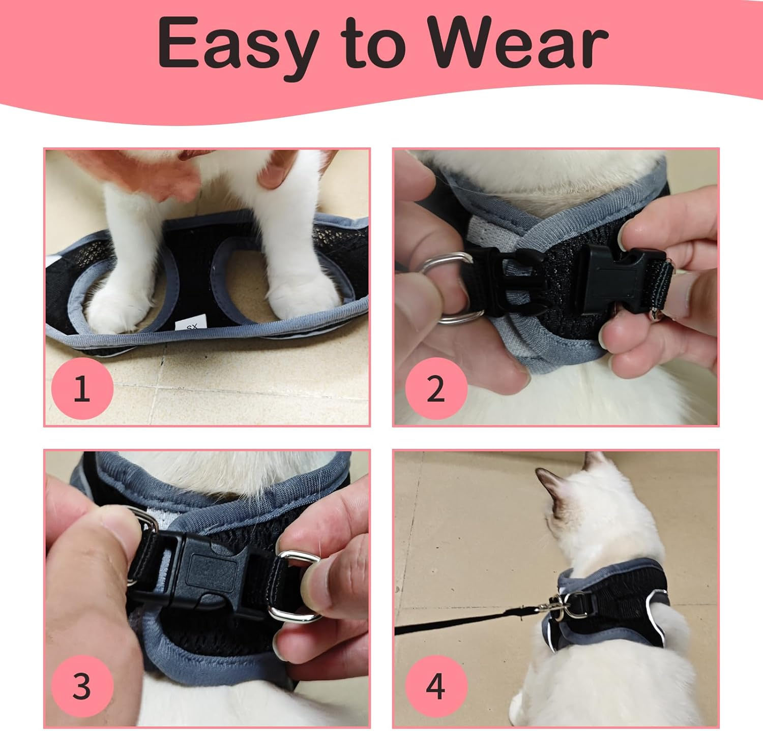 Cat Harness with Lead, Escape Proof, Adjustable Cat Harness, Cat Harness, Soft Inner Lining and Breathable Mesh with Reflective for Outdoor Training, Walking (Black, XS) image number 5