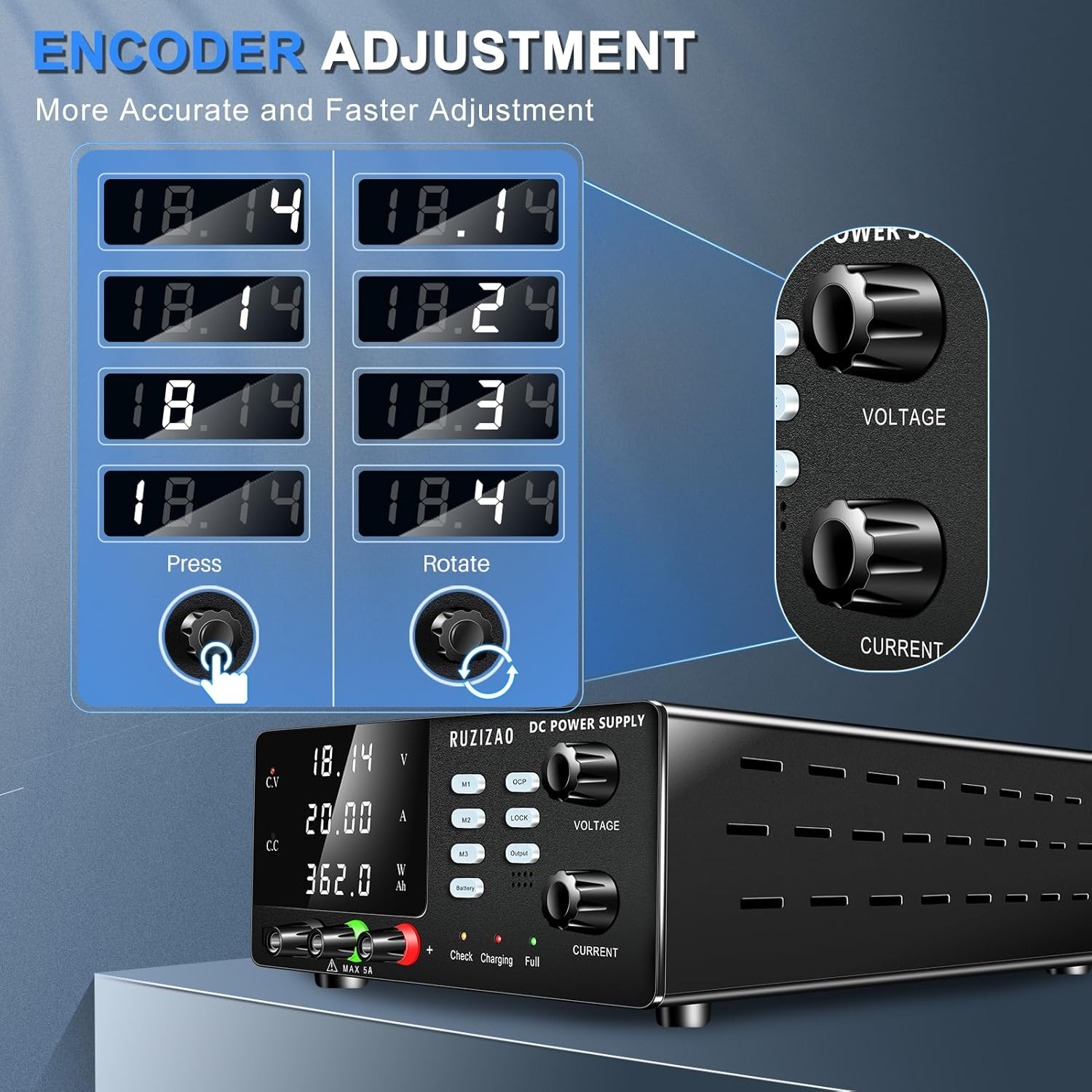 RUZIZAO DC Power Supply 60V 10A Variable,High Power 600W Encoder Regulated Bench Power Supply 6V 12V 24V 36V 48V Lifepo4 Lithium Ion Battery Charger Lab Power Supply Memory/Ocp/Lock Button(Ac 220V)