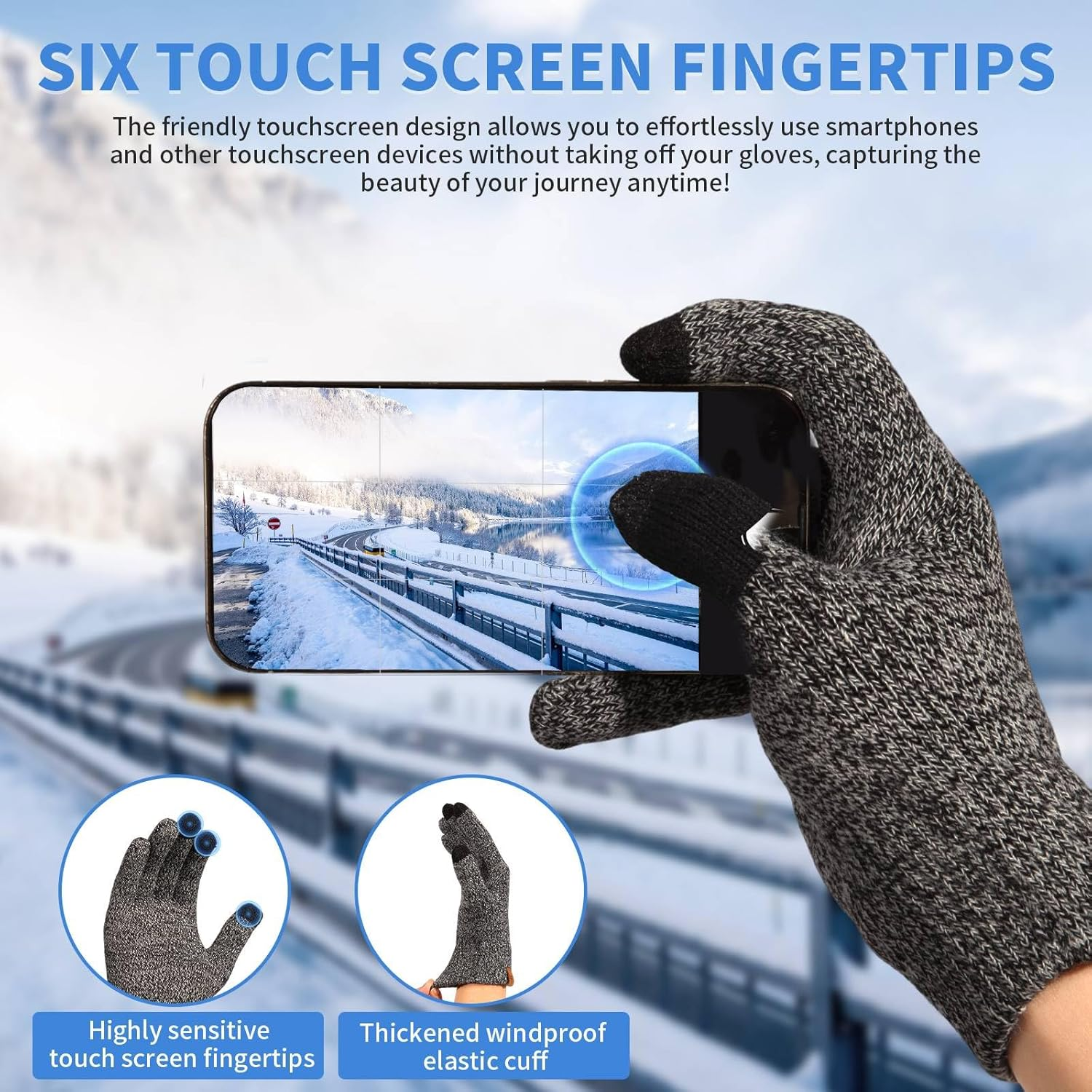 LOKZEER Winter Beanie Gloves Scarf Set: Men Women Warm Hat Scarves with Thermal Wool Lining. Knit Beanies Neck Warmer and Touchscreen Gloves 3 in 1 (One Size) - Grey image number 3