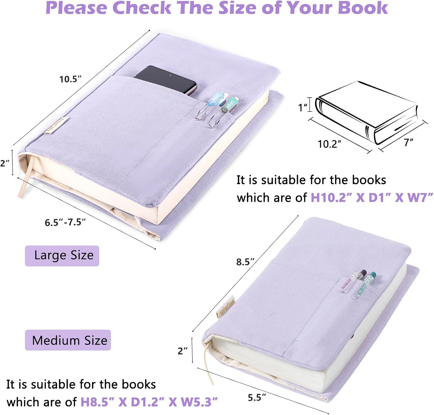 Canvas Book Covers, Washable Book Protector, Book Cover for Paperback Novels, Adjustable Book Cover for Hardcover with Pockets for Pen, Soft Cover Books, Book Lovers Gifts image number 6