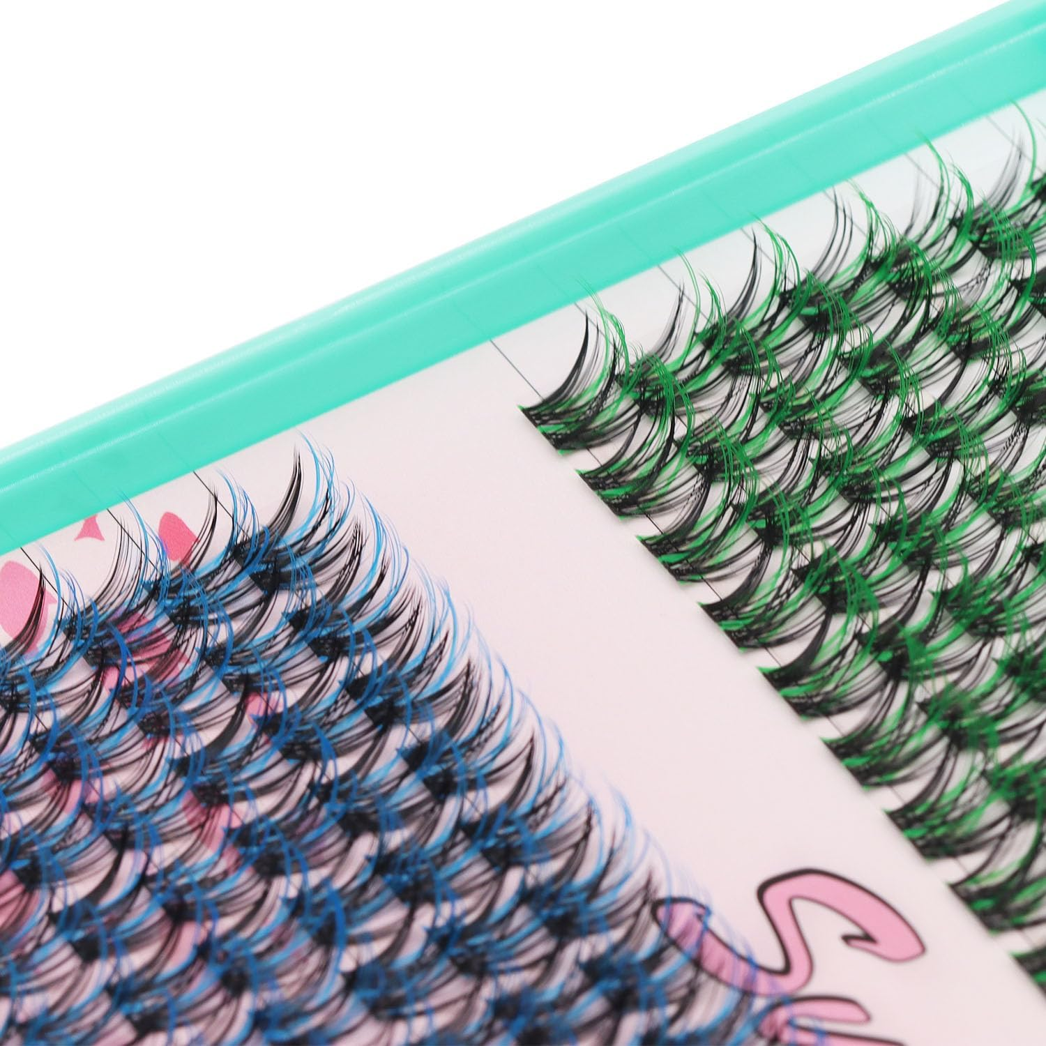 SULV False Eyelashes Cluster D Curl Lash Extensions Cluster 10-18Mm Colored Lashes Cluster Colorful Lashes Colors Dramatic Lash Clusters (Wm005-Black Green+Black Blue-18Mm)