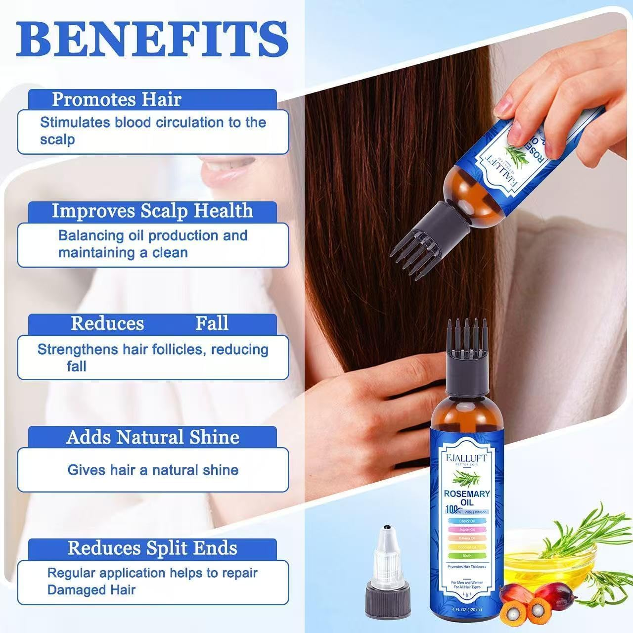 Rosemary Oil for Hair Growth: 4 Oz Hair Thickening and Strengthening with Castor Oil Jojoba & Biotin for All Types - Hair Serum for Women & Men Monthly Supply image number 2