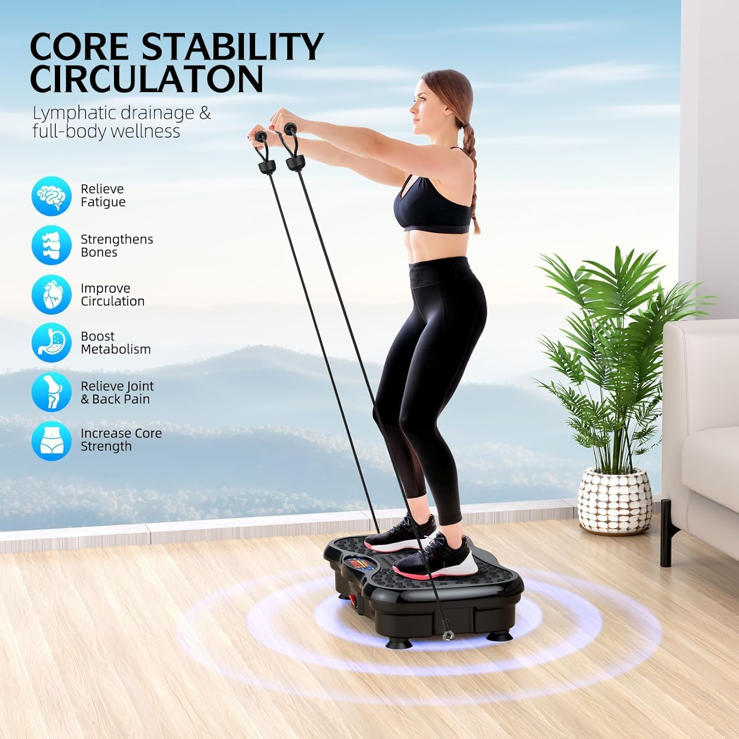Vibration Plate Exercise Machine with Bluetooth Speaker, Vibration Plate Platform for Lymphatic Drainage, 120 Adjustable Speeds Power Vibrating Plate Helps Weight Loss, Shaping image number 5