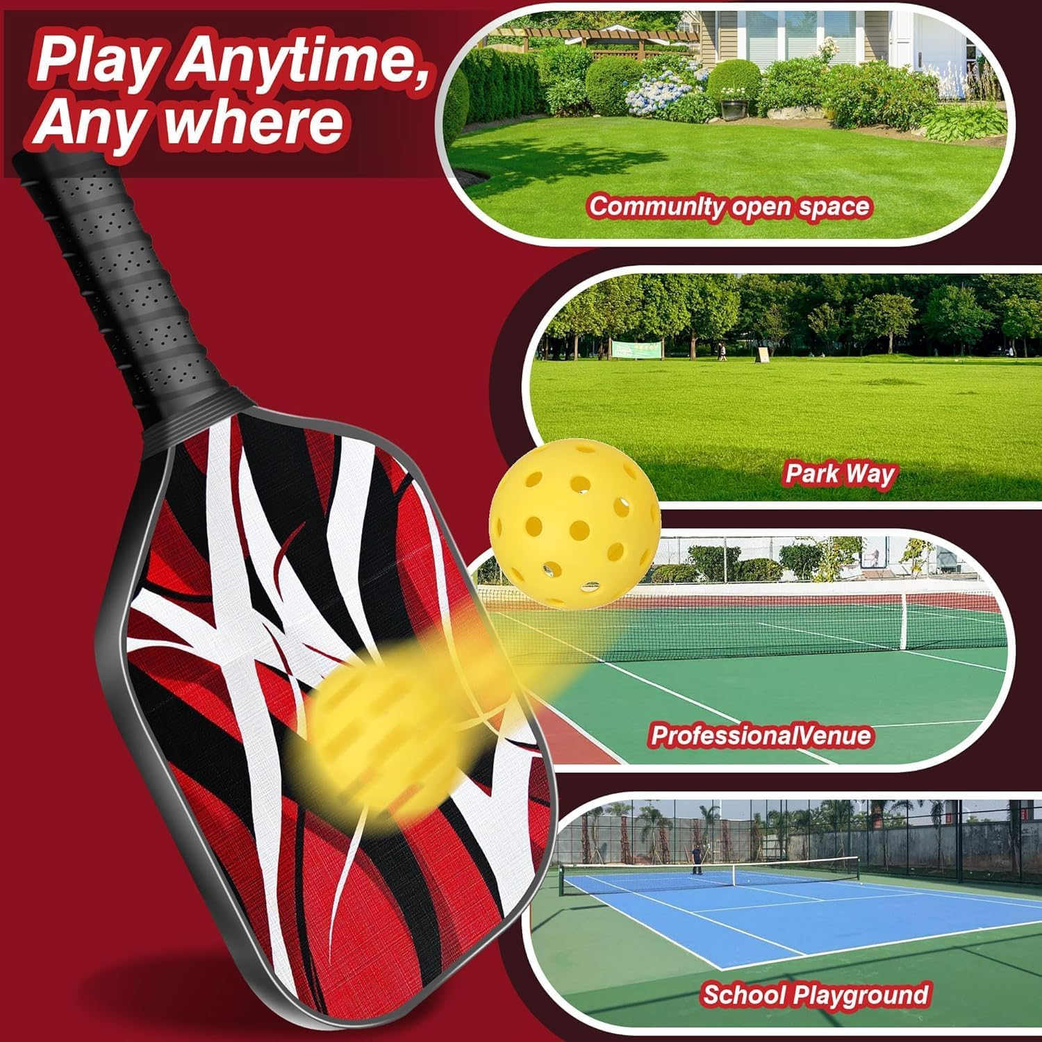 Premium Wood Pickleball Set - 4 Paddles, 4 Balls, Ergonomic Cushion Mesh Storage Bag - Gifts for Beginner and Pro image number 5