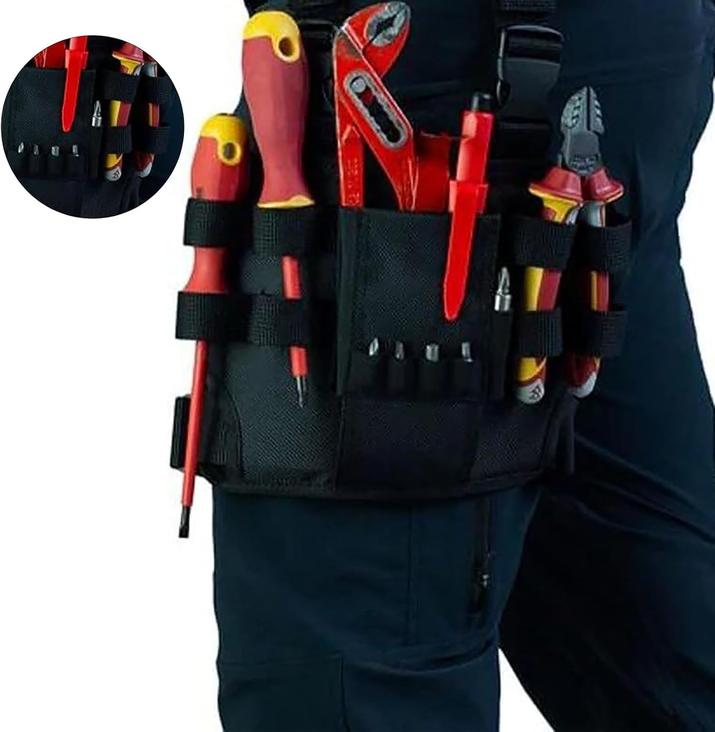 Liyquint 1Pcs Holster Z Tool Pouch,Electrician Tool Pouch,Repair Tool Bag around Your Leg,Repair Tool Bag Holster,Tool Pouch with Belt Clip for Carpenters, Electricians Diyers image number 4