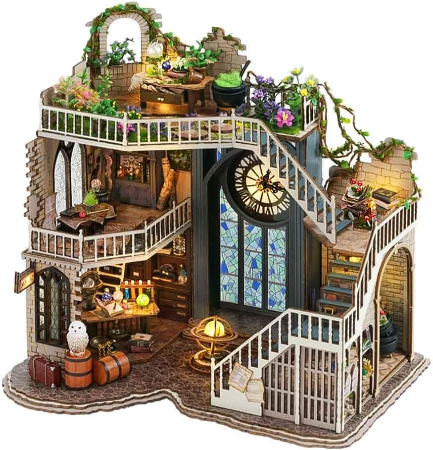 CUTEBEE DIY Miniature Dollhouse Kit, 3D Wooden Puzzle Miniature House Kit Mini House Kit with Dust Cover Tiny House Kit to Build (Magic Tiny House)