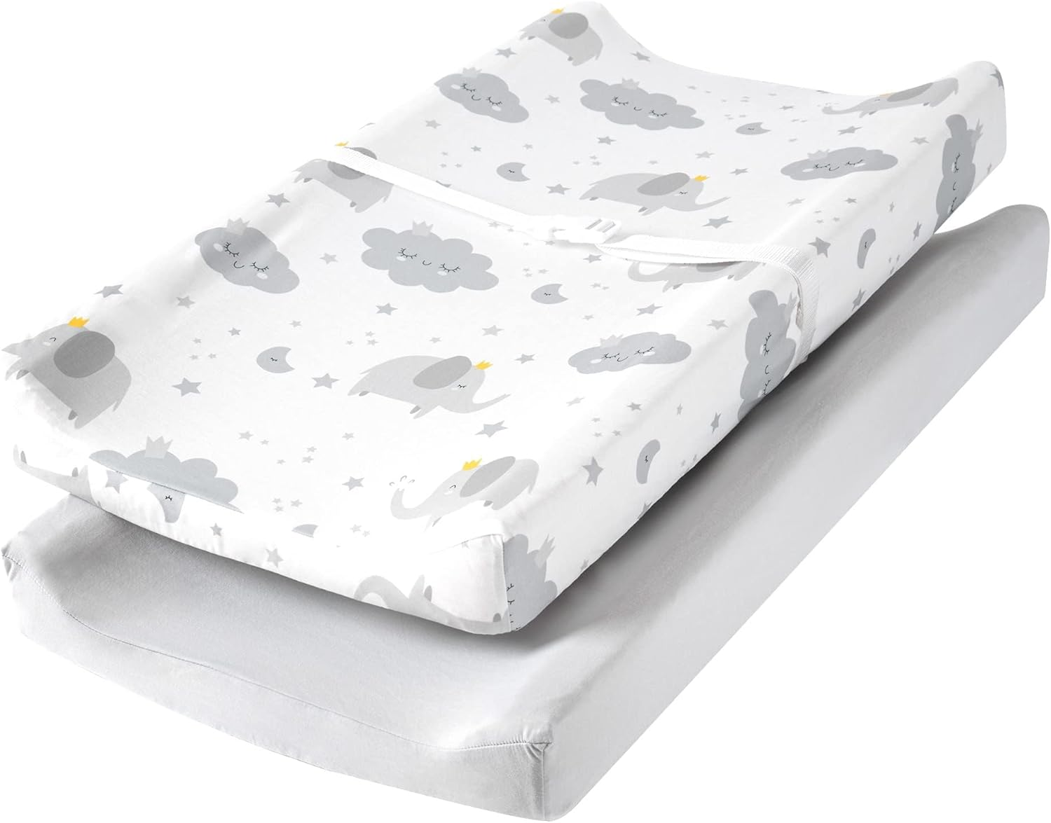 TILLYOU Changing Pad Cover Set in Soft Jersey Material - Fits 32"/34''X16 Contoured Pad for Babies, Lt Green & Lt Gray
