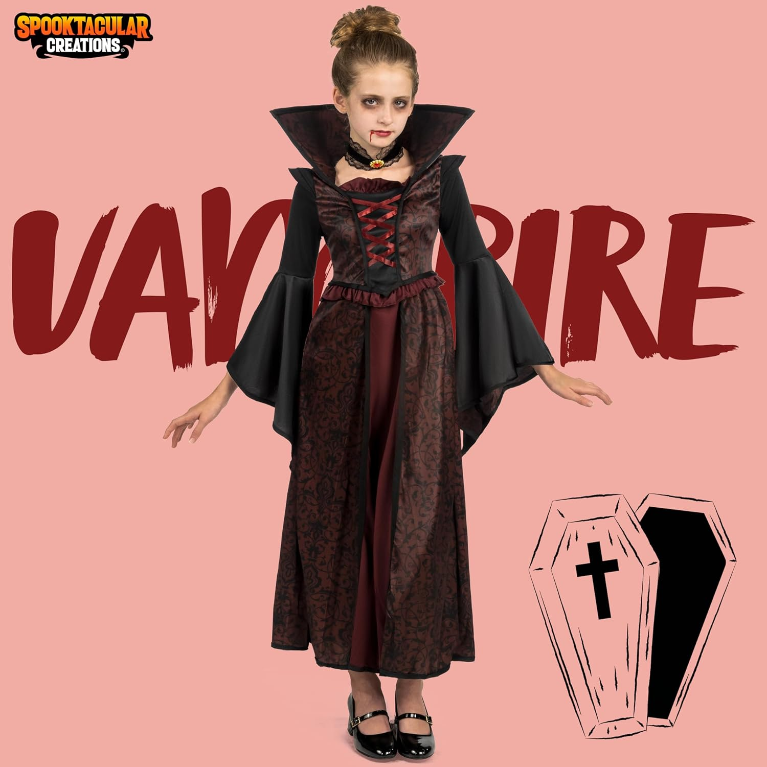 Spooktacular Creations Halloween Royal Vampire Costume Set for Girls Dress up Party, Cosplay, Vampire-Themed Party image number 3
