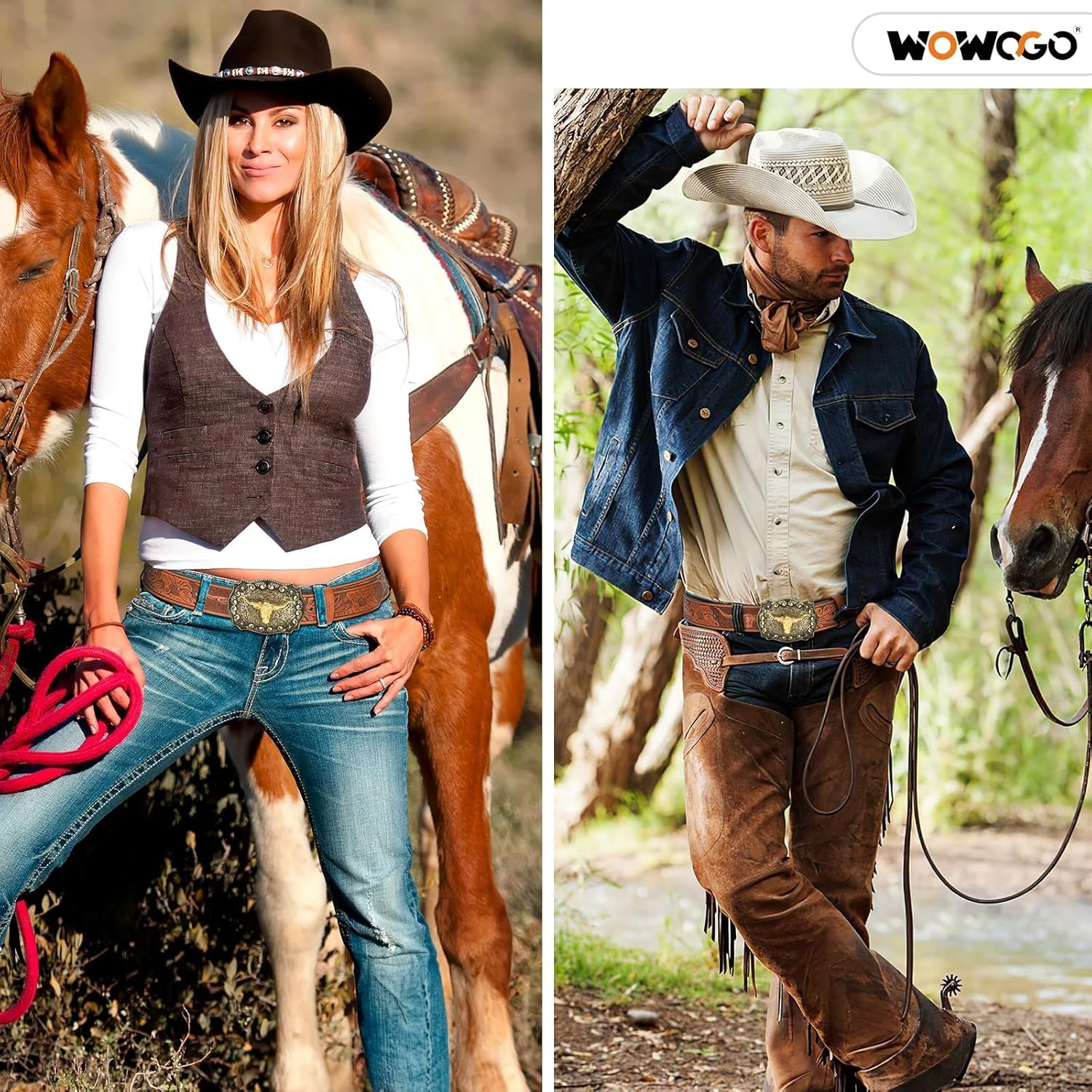 Women Men Western Belts Cowboy Cowgirl Country Belt Longhorn Bull Buckle Floral Embossed Belt for Jeans Dresses 115Cm image number 2