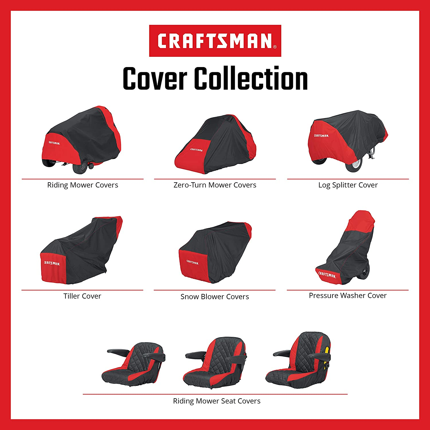 Craftsman Riding Lawn Mower Cover, Medium,Black/Red