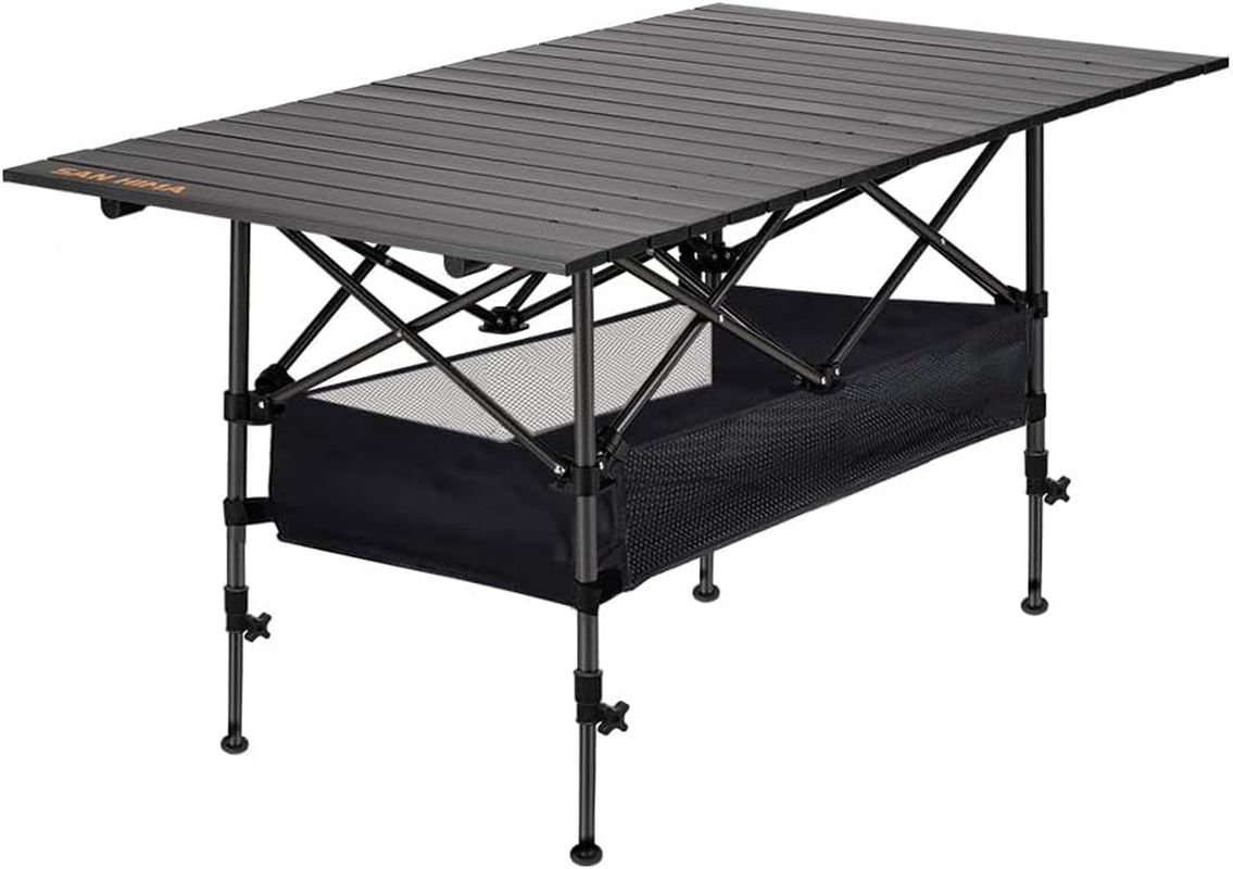 SAN HIMA Collapsible Foldable Camping Table Adjustable Height with Storage Bag, Generous Tabletop 120X65Cm, Portable Lightweight Aluminum Camp Table Quick Setup Capacity 50KG, for Outdoor Picnic image number 2