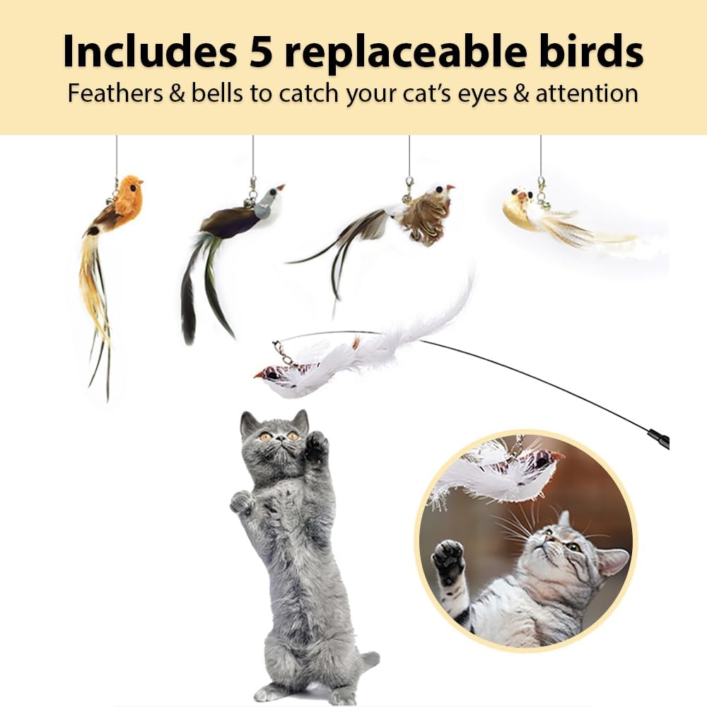 Leo'S Paw Interactive Bird Simulation Cat Toy Set Realistic Colorful Feathers Bells on Wand Self-Holding Suction Base Stimulating Real-Life Flying Bird Impression Hunting Exercise Play (W. 5 Birds) image number 5