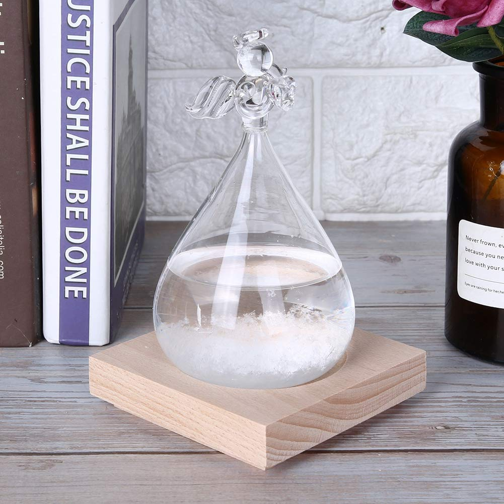 Haofy Glass - Decorative and Unique Weather Forecast - Weather Forecast Home Decoration Innovative Barometer in Angel Decorative Form with Wooden Foot as a Festival (White)