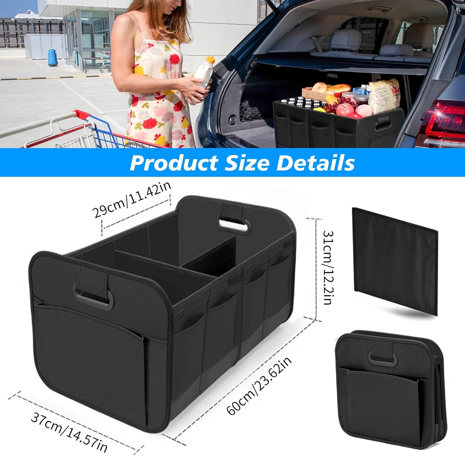 Car Trunk Organizer for SUV, RV & ORV, Super Capacity Collapsible Vehicle Boot Storage Bag with Adjustable Compartments, Reinforced Handles Design, Trunk Tidy Cargo Organizer for Storage (1PCS) image number 6