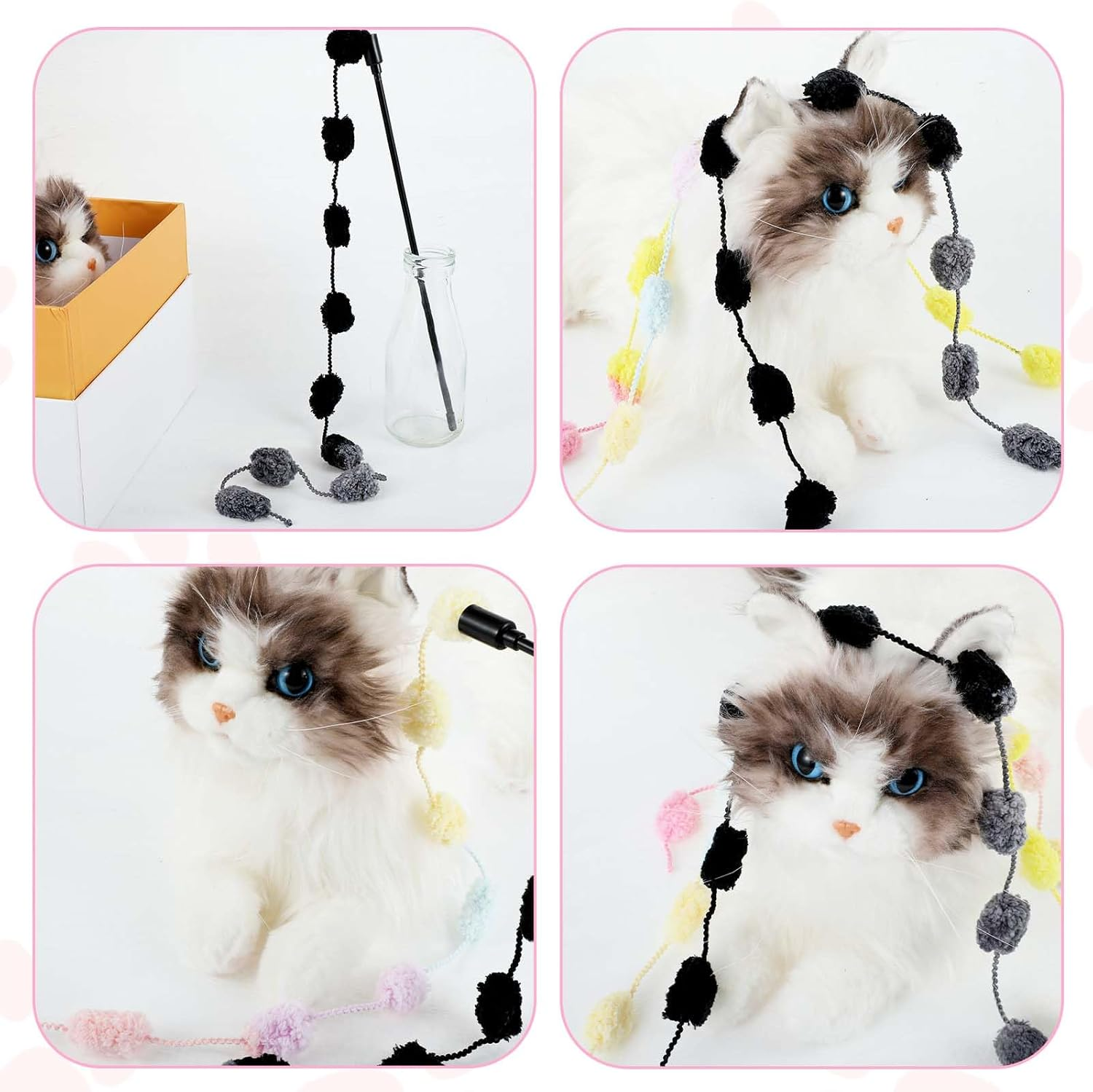 Cat Wand Toy, 3 Pieces Cat Dance String Toys for Indoor Cats Colorful Cat Stick Toy Cat Ribbon Toy Interactive Cat Teaser Wand Toys Pole with Bells for Indoor Cats Kitten to Play Chase Exercise image number 1