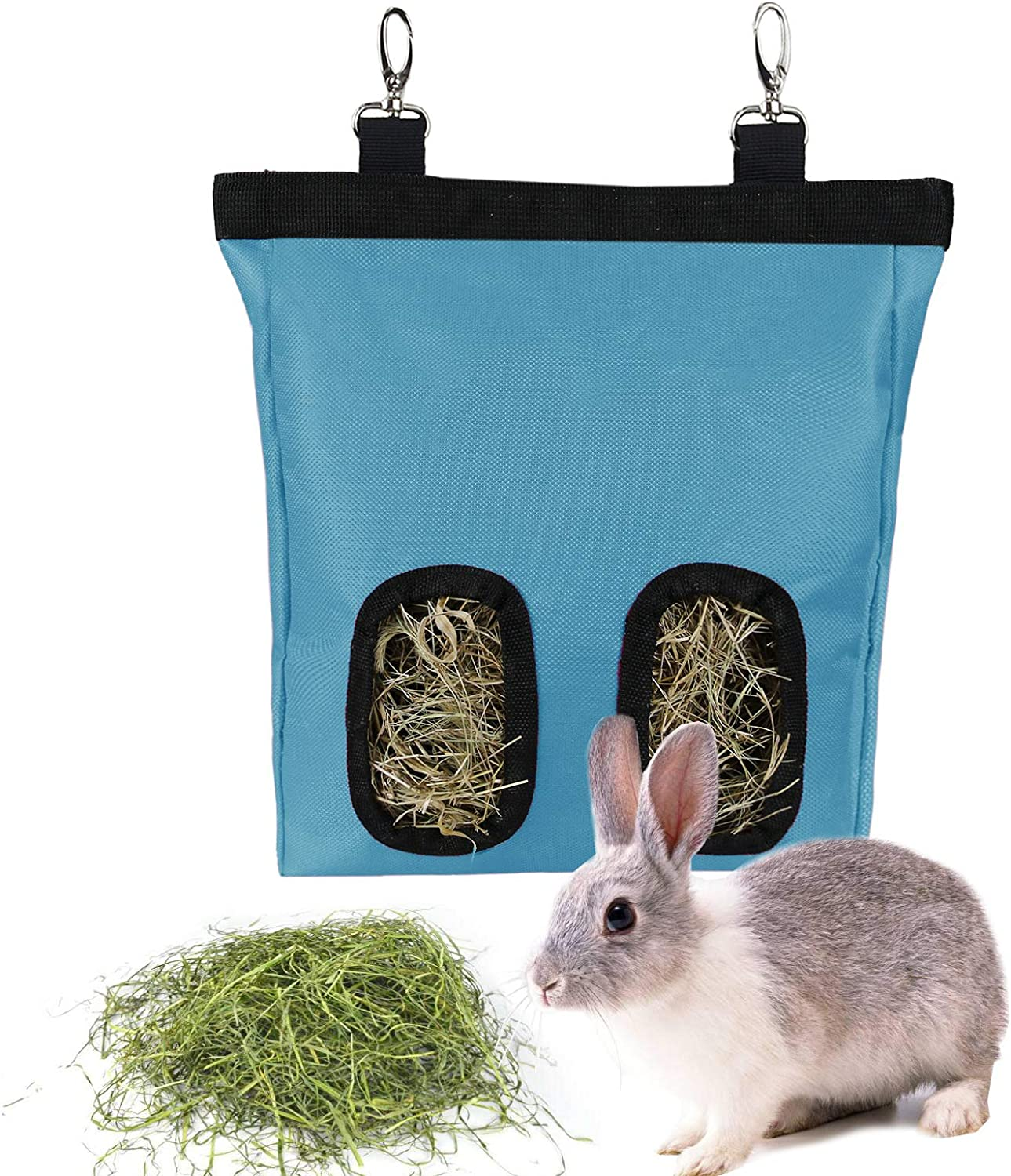Guinea Pig Hay Feeder Bag, Rabbit Bunny Hamster Chinchilla Feeder Holder Cage, Small Animal Hanging Food Storage, 600D Oxford Cloth Fabric Blue image number 5