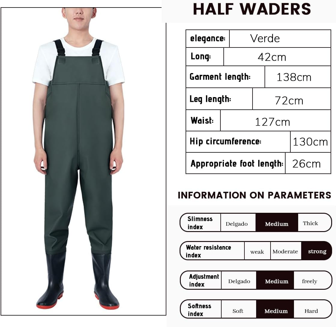 PVC Fishing Chest Waders for Men, Waterproof Bootfoot Waders with Boot Hanger, Green, 42 image number 4